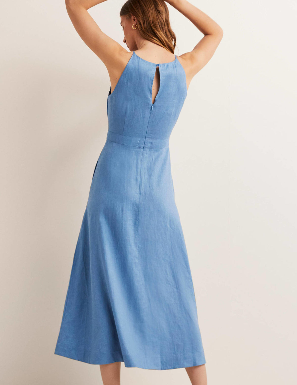 Neckholder-Midikleid aus Leinen-Rivierablau-3