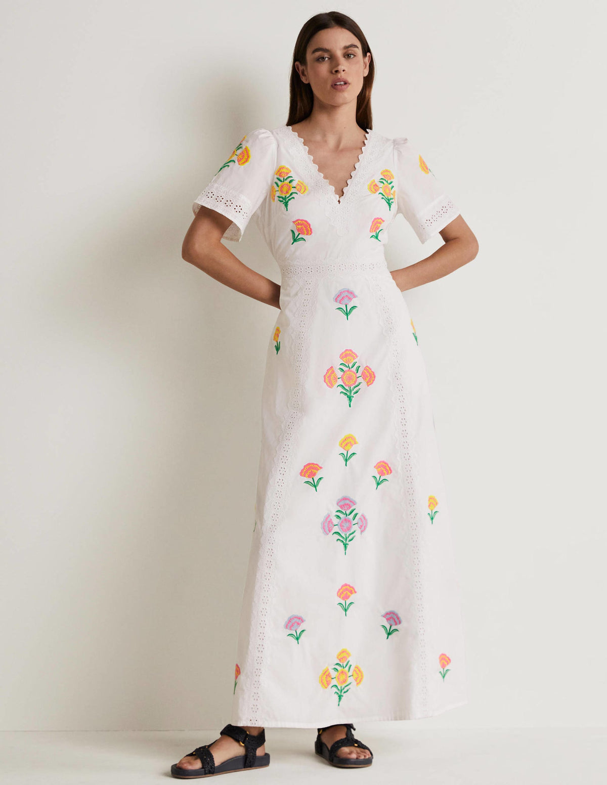Robe longue Edith brodée-Ivoire-1
