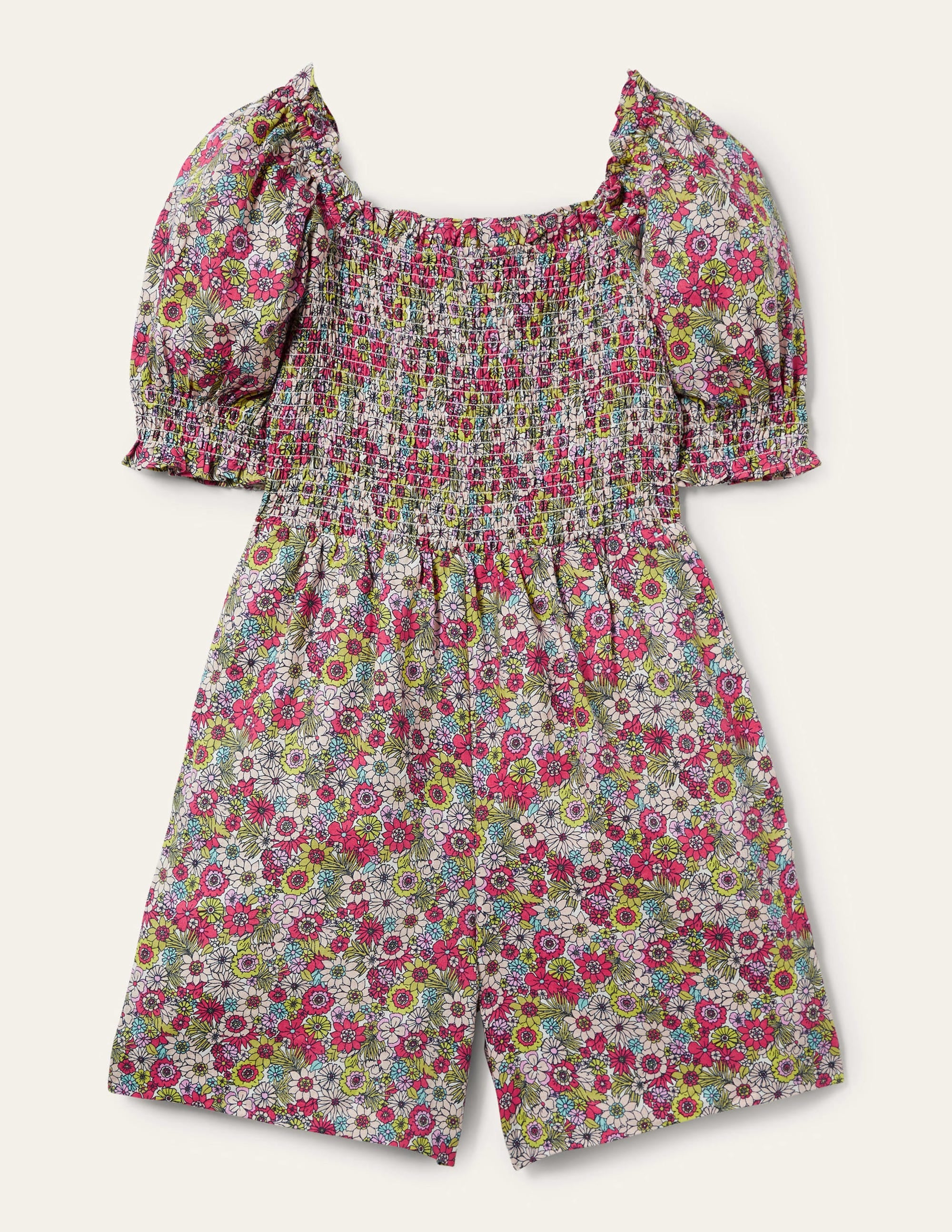 Smocked Bodice Playsuit-Multi, Bloom Garden - Image 10