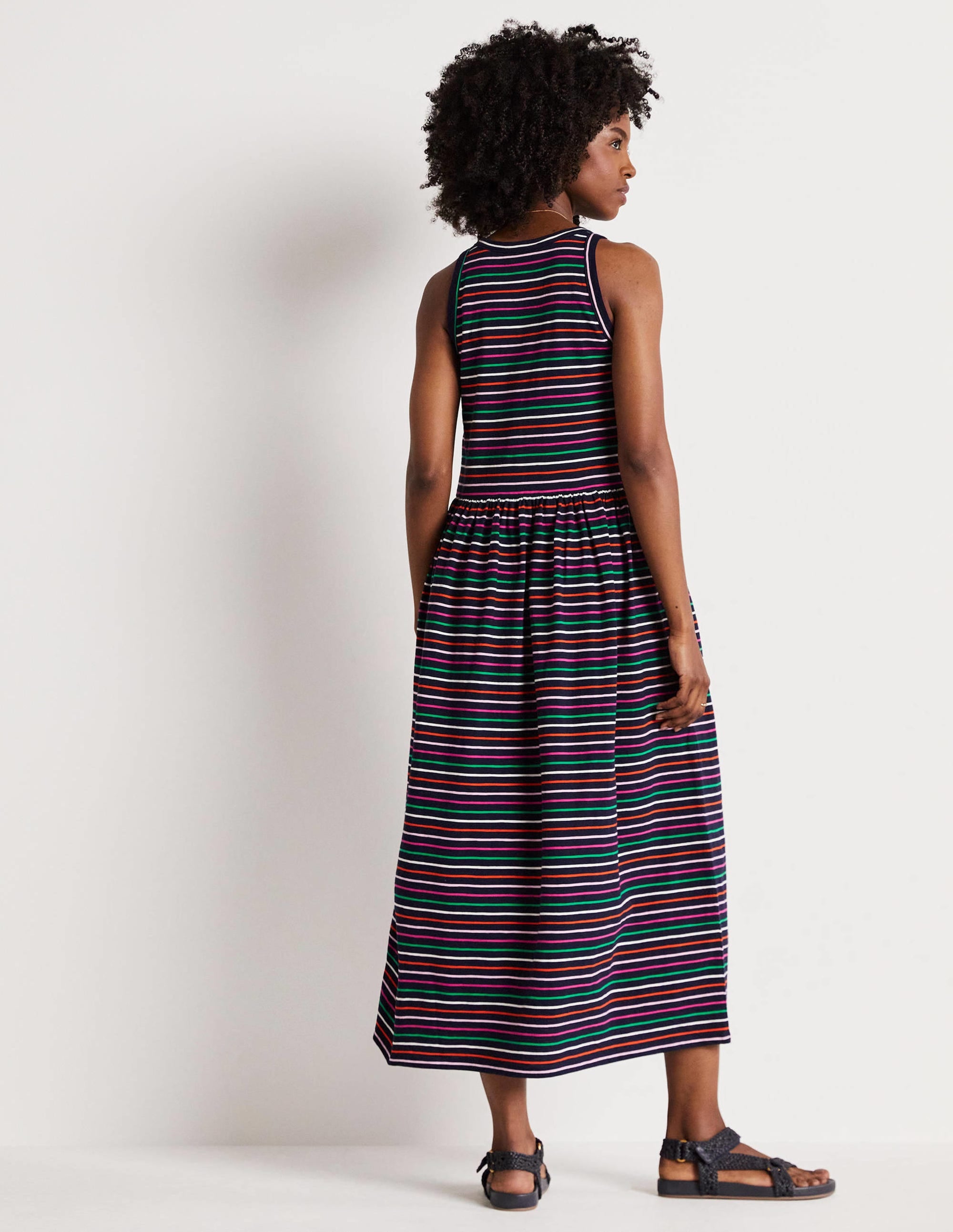 Sleeveless Jersey Midi Dress-Navy Multi Stripe - Image 8