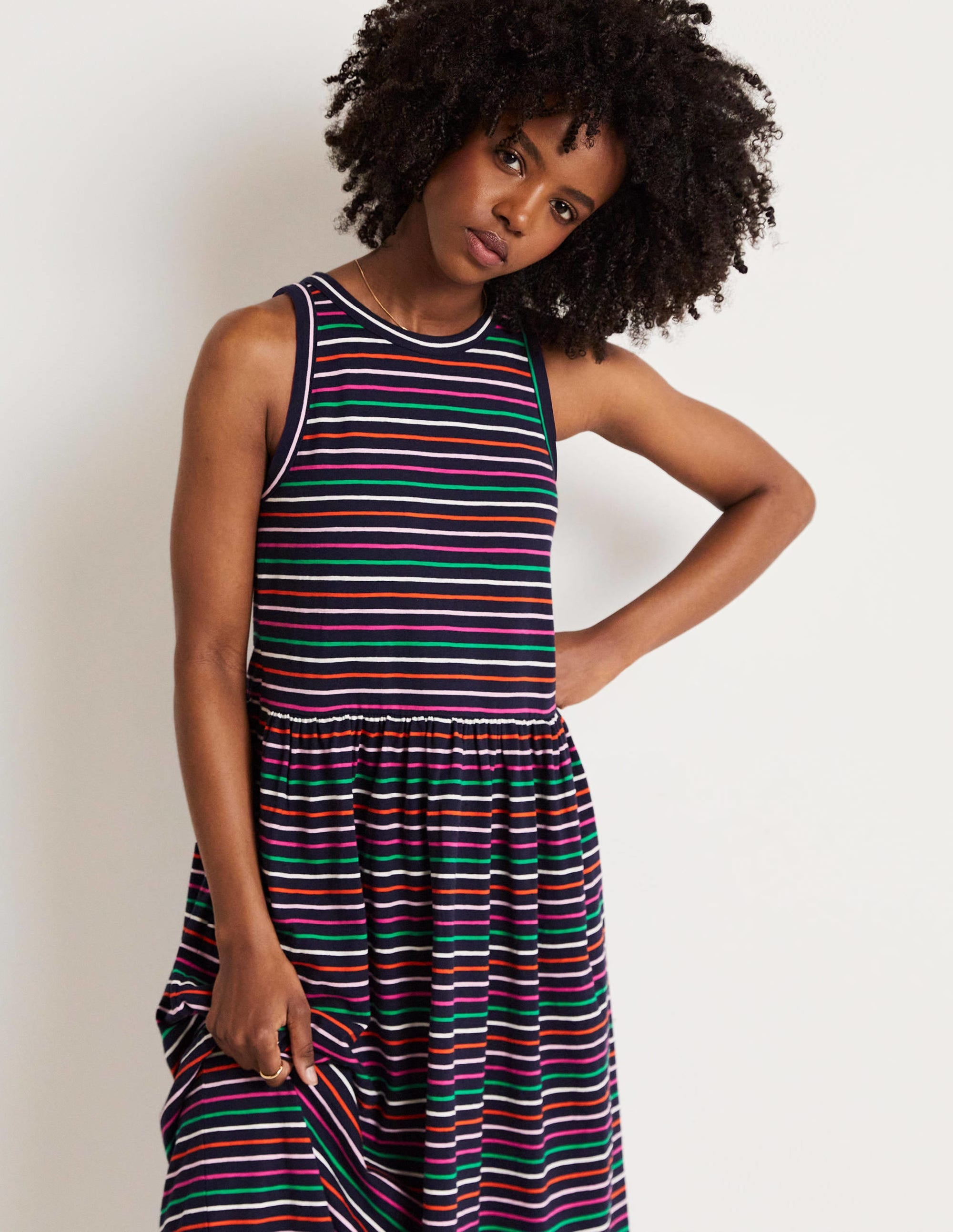 Sleeveless Jersey Midi Dress-Navy Multi Stripe - Image 10