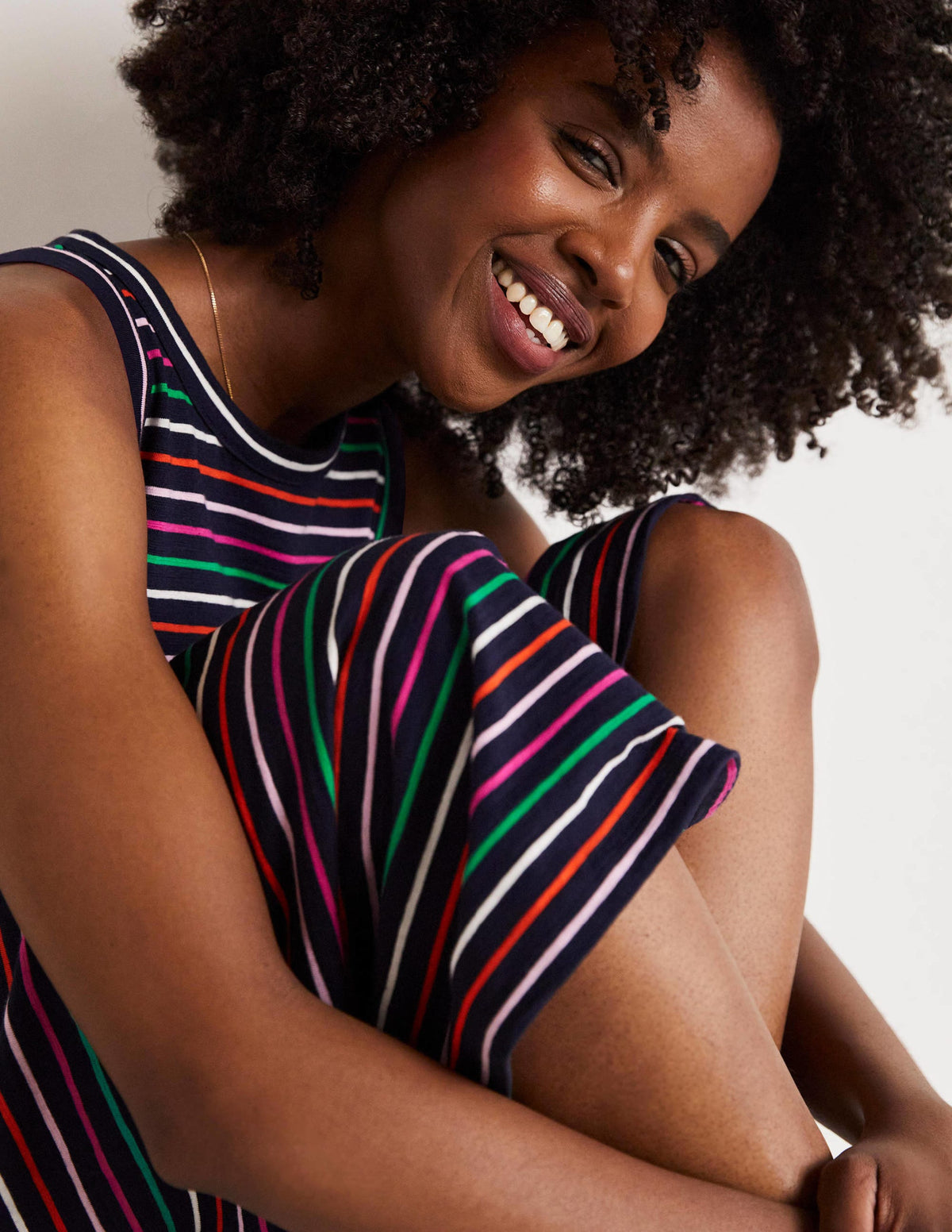 Sleeveless Jersey Midi Dress-Navy Multi Stripe - Image 2