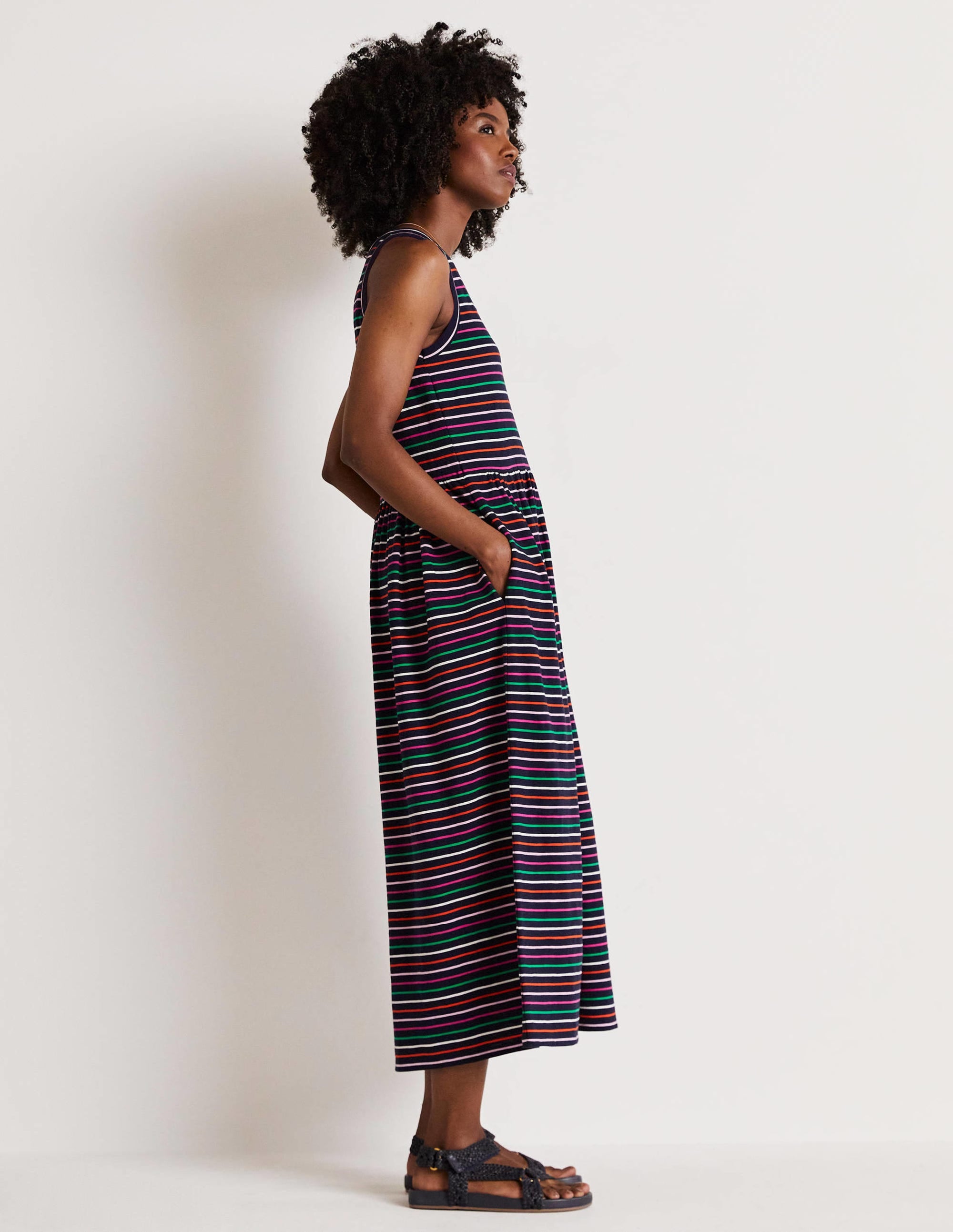 Sleeveless Jersey Midi Dress-Navy Multi Stripe - Image 4