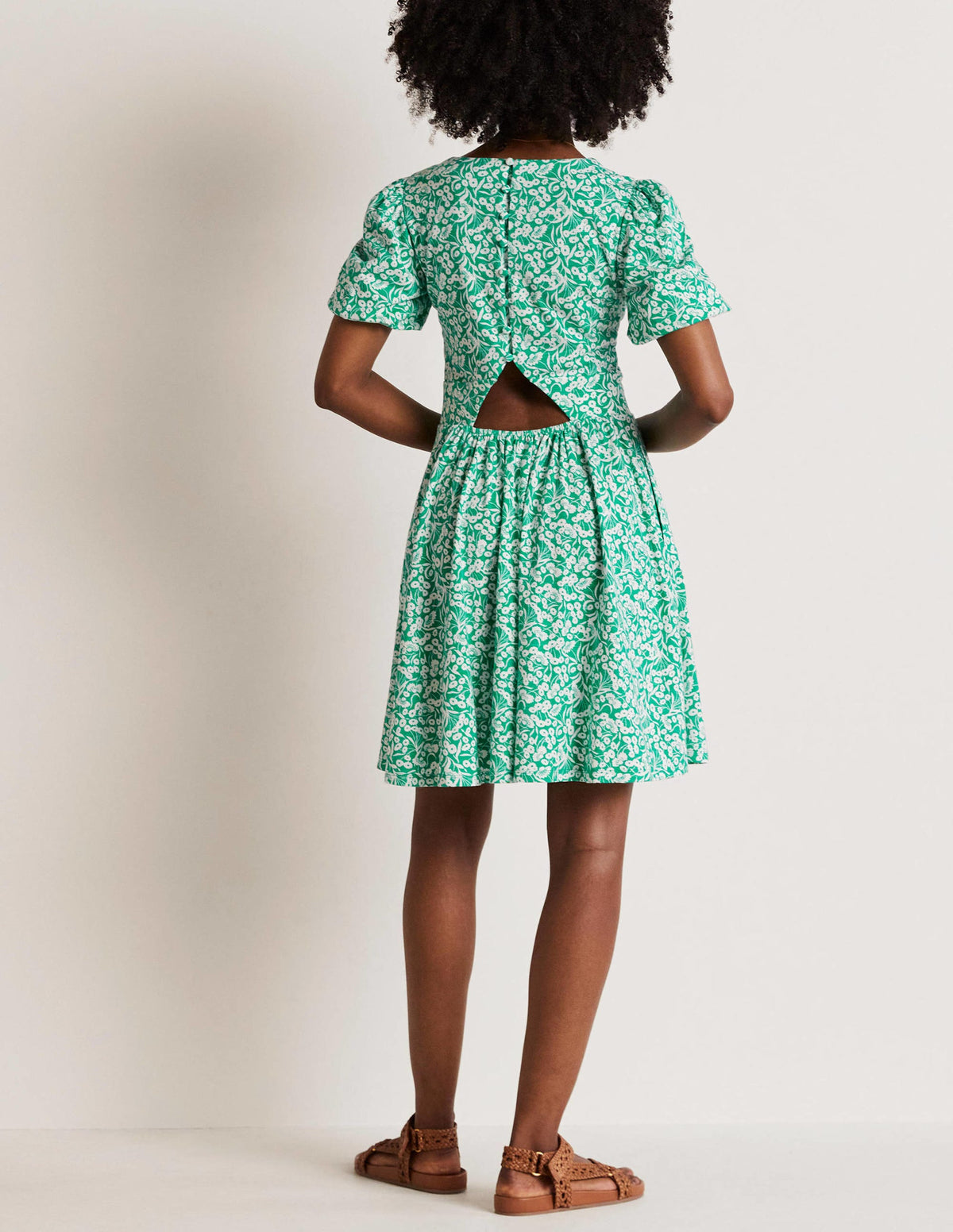 Mini-robe en jersey avec détail à l'arrière-Vert émeraude, motif Floret Bud-3
