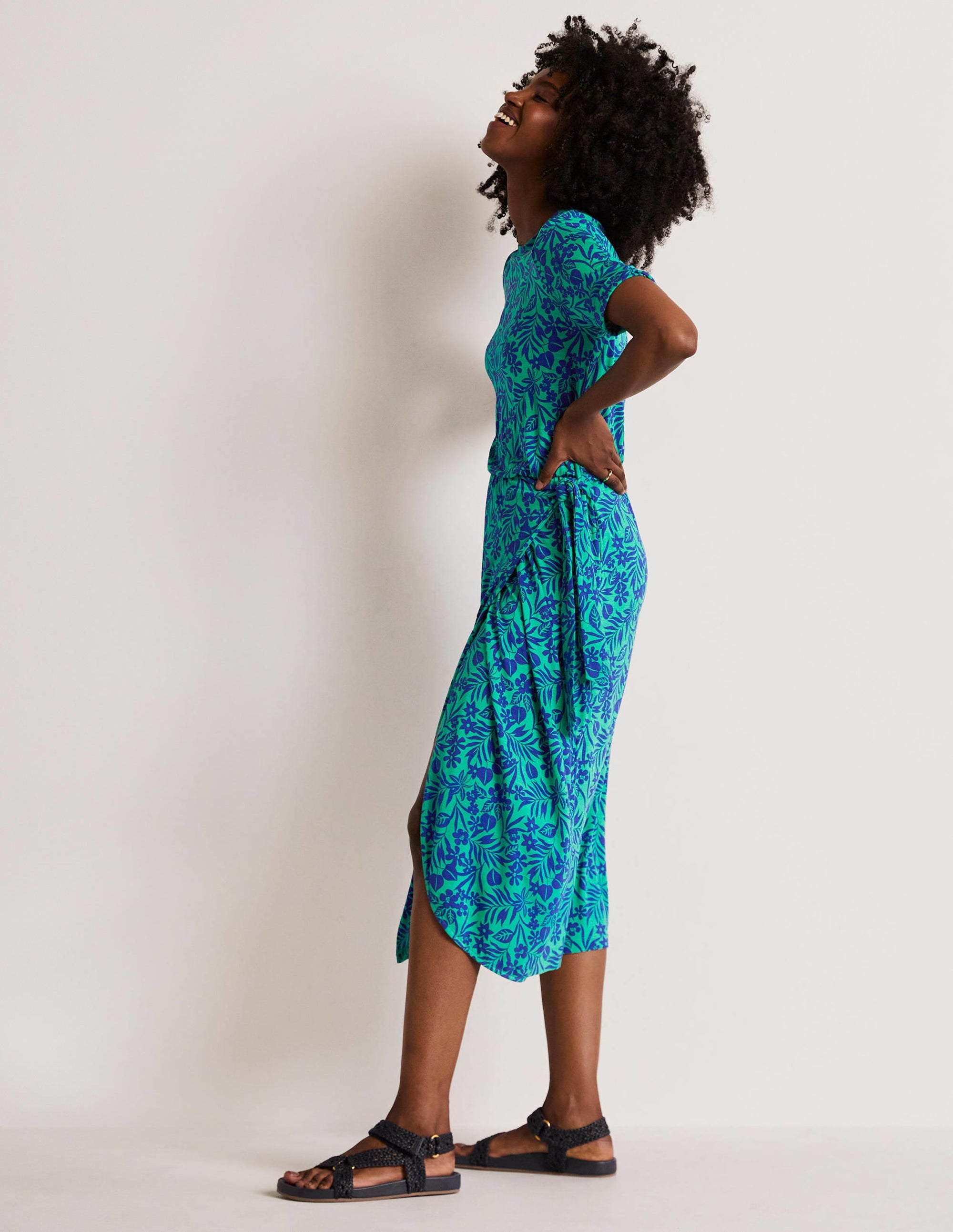 Robe midi Amanda en jersey-Émeraude, motif Tropic Foliage - Image 9