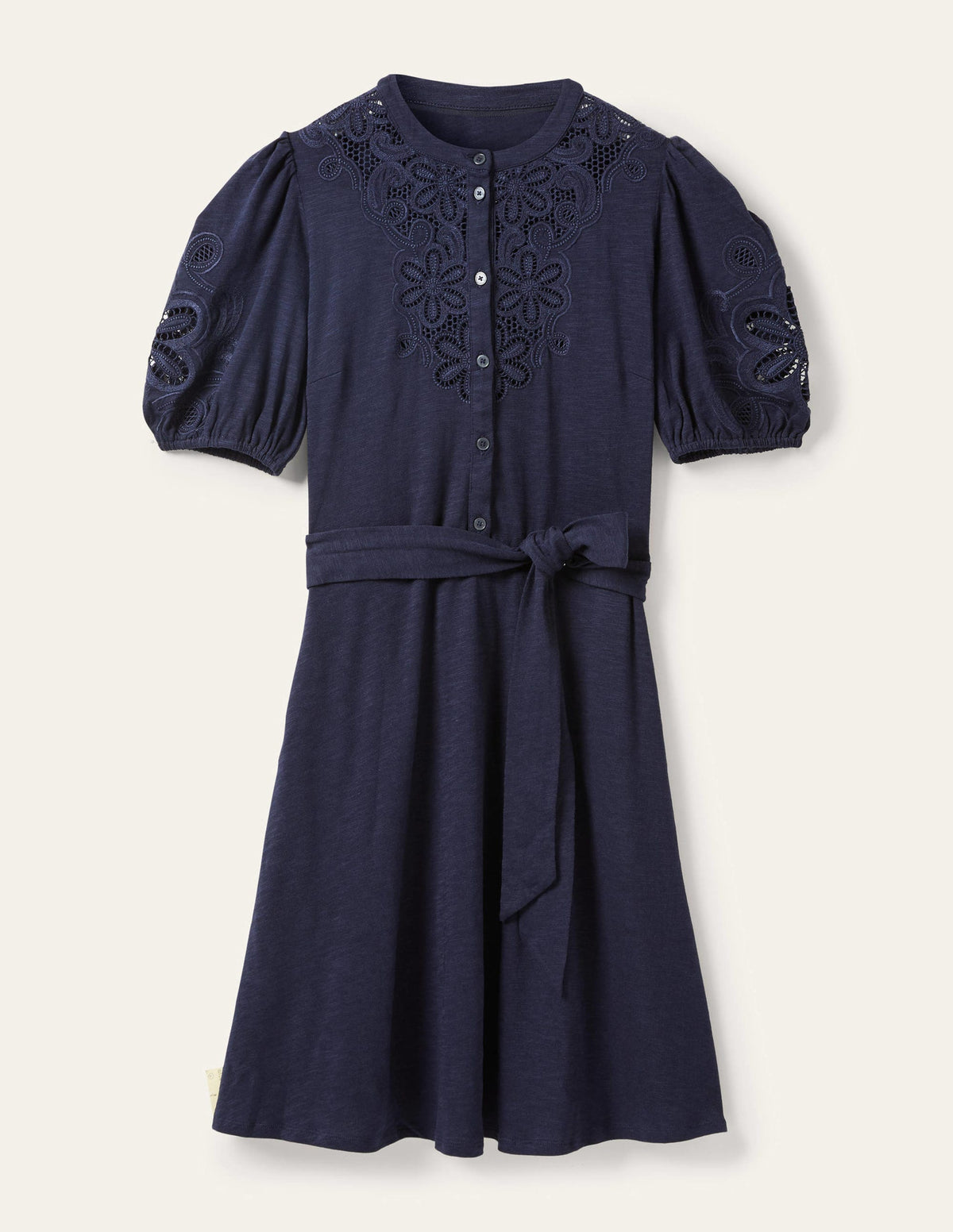 Robe-chemise brodée en jersey-Bleu marine - Image 13