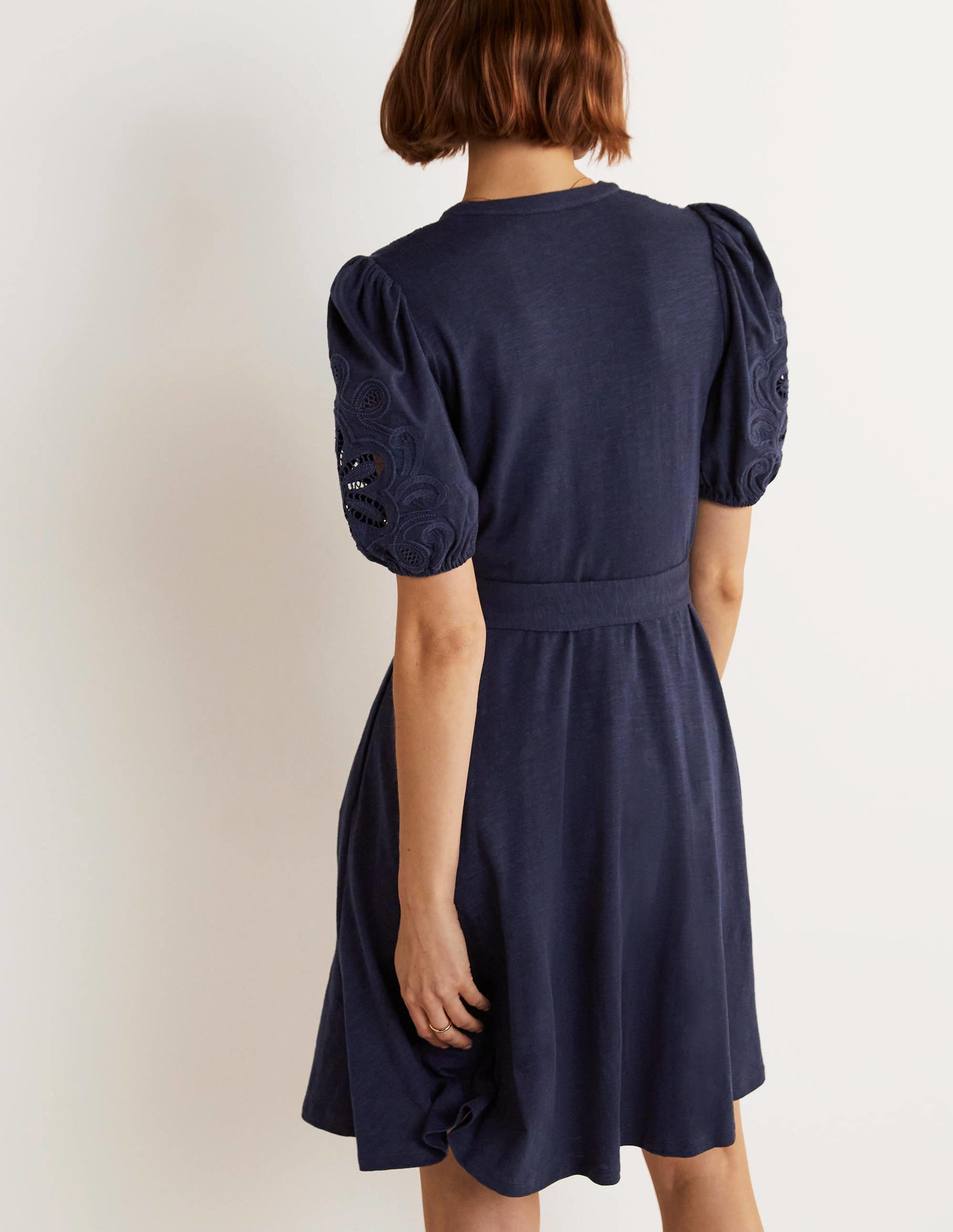 Robe-chemise brodée en jersey-Bleu marine - Image 3