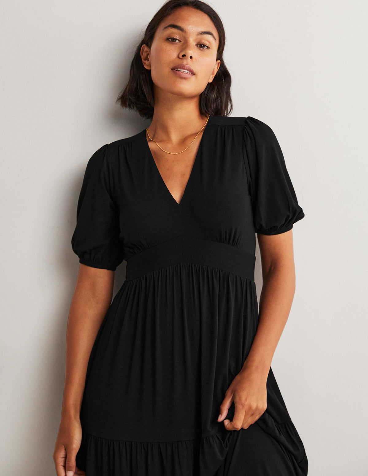Robe longue style 40s en jersey à volants-Noir-2