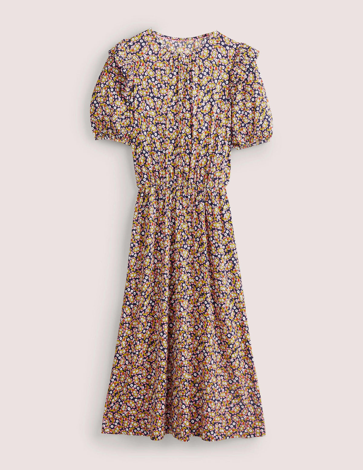 Robe midi en jersey à volants-Motif Petal Paisley citronnelle-5