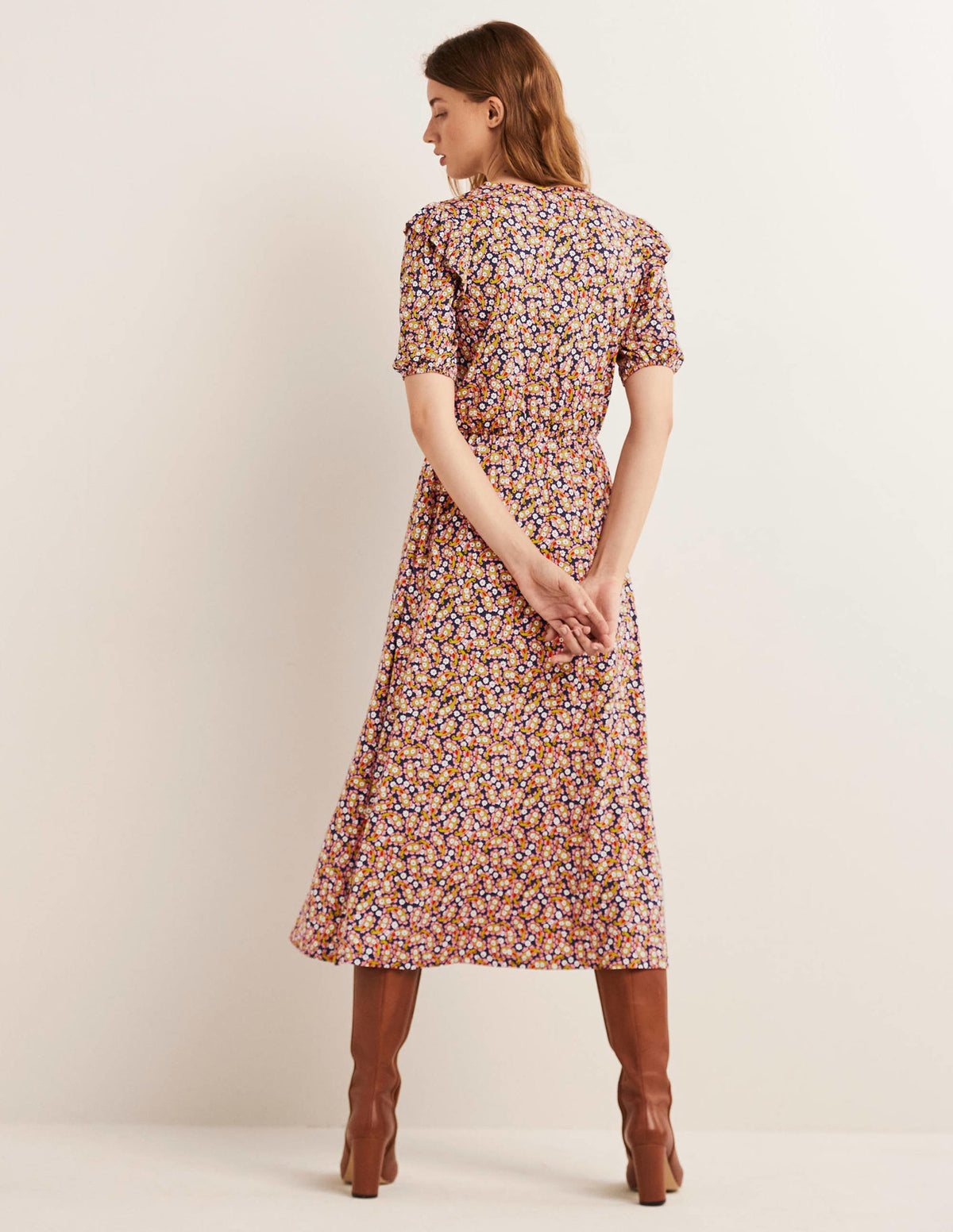 Robe midi en jersey à volants-Motif Petal Paisley citronnelle-3
