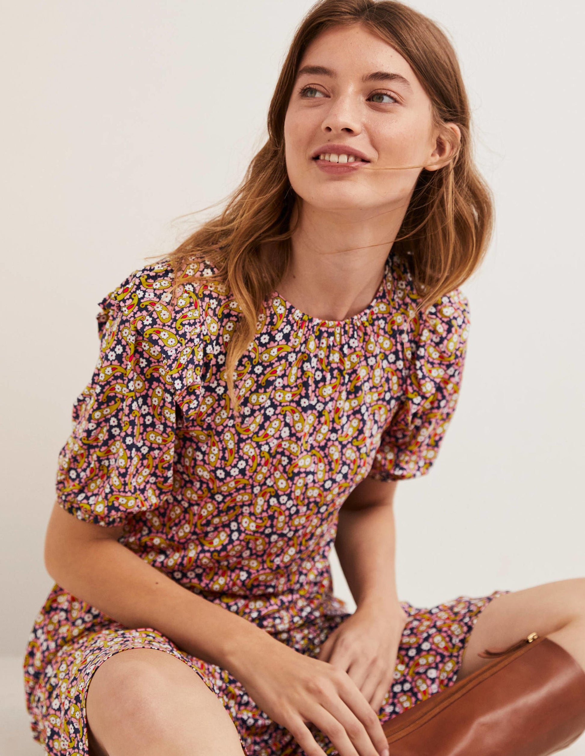 Robe midi en jersey à volants-Motif Petal Paisley citronnelle-4