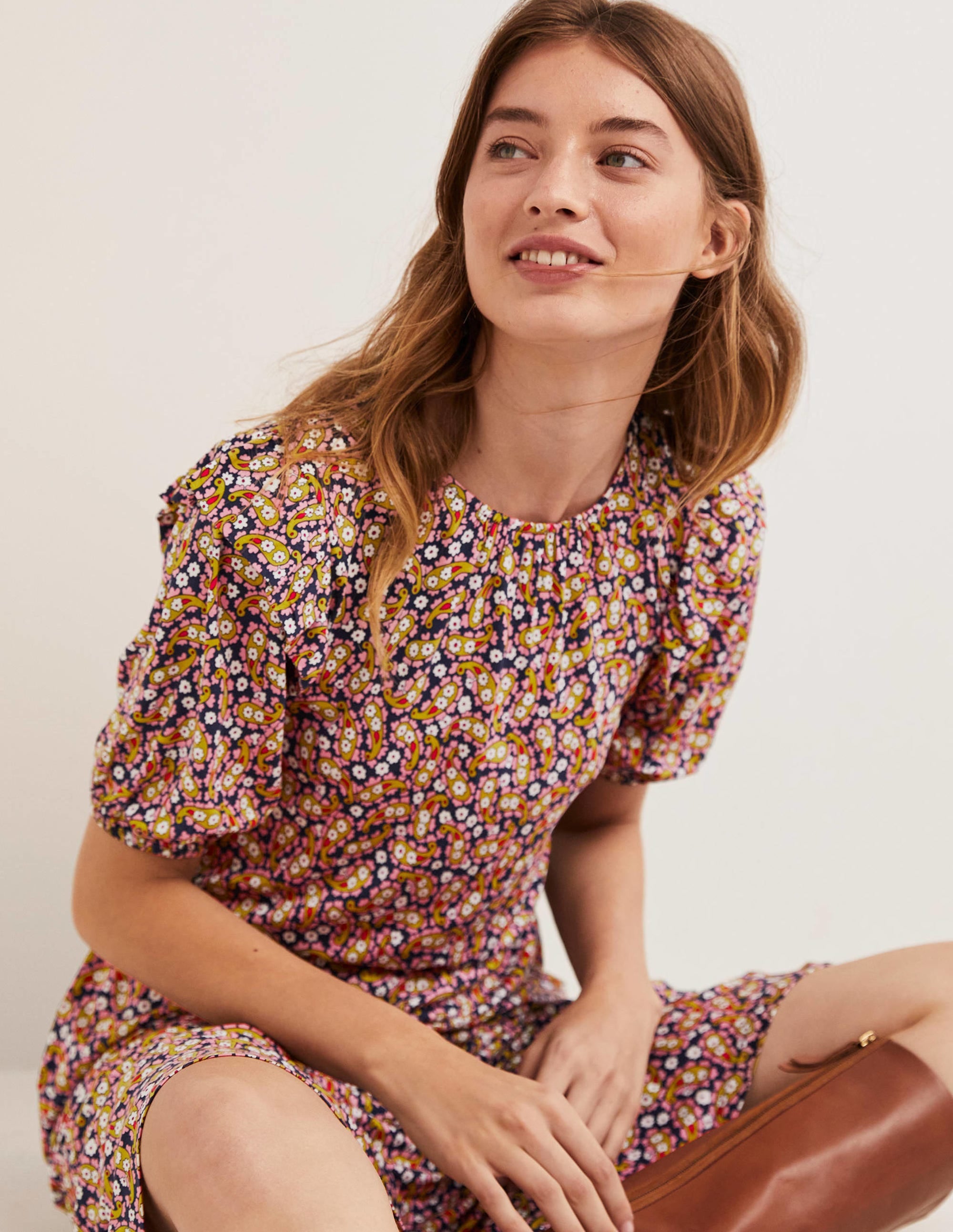 Robe midi en jersey à volants-Motif Petal Paisley citronnelle - Image 4
