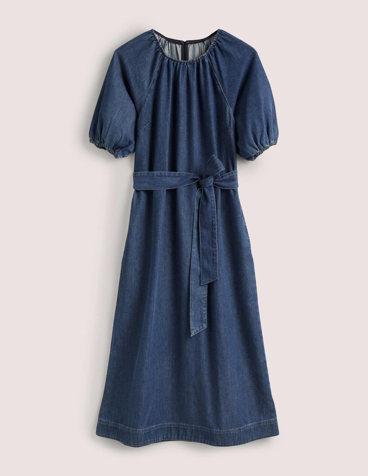 Säulen-Midikleid mit Puffärmeln-Mittleres Denim - Image 8