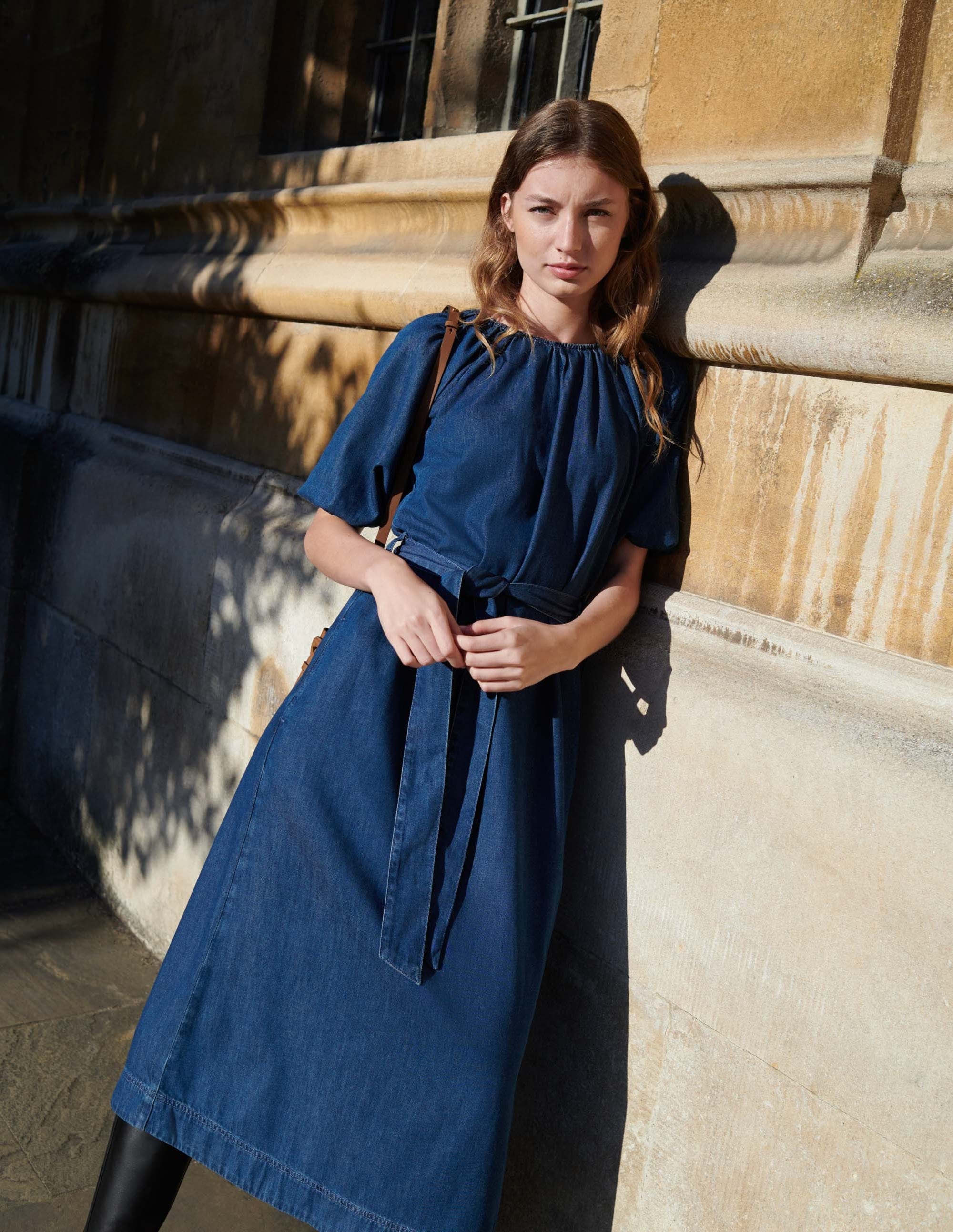 Säulen-Midikleid mit Puffärmeln-Mittleres Denim - Image 9
