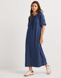 Säulen-Midikleid mit Puffärmeln-Mittleres Denim