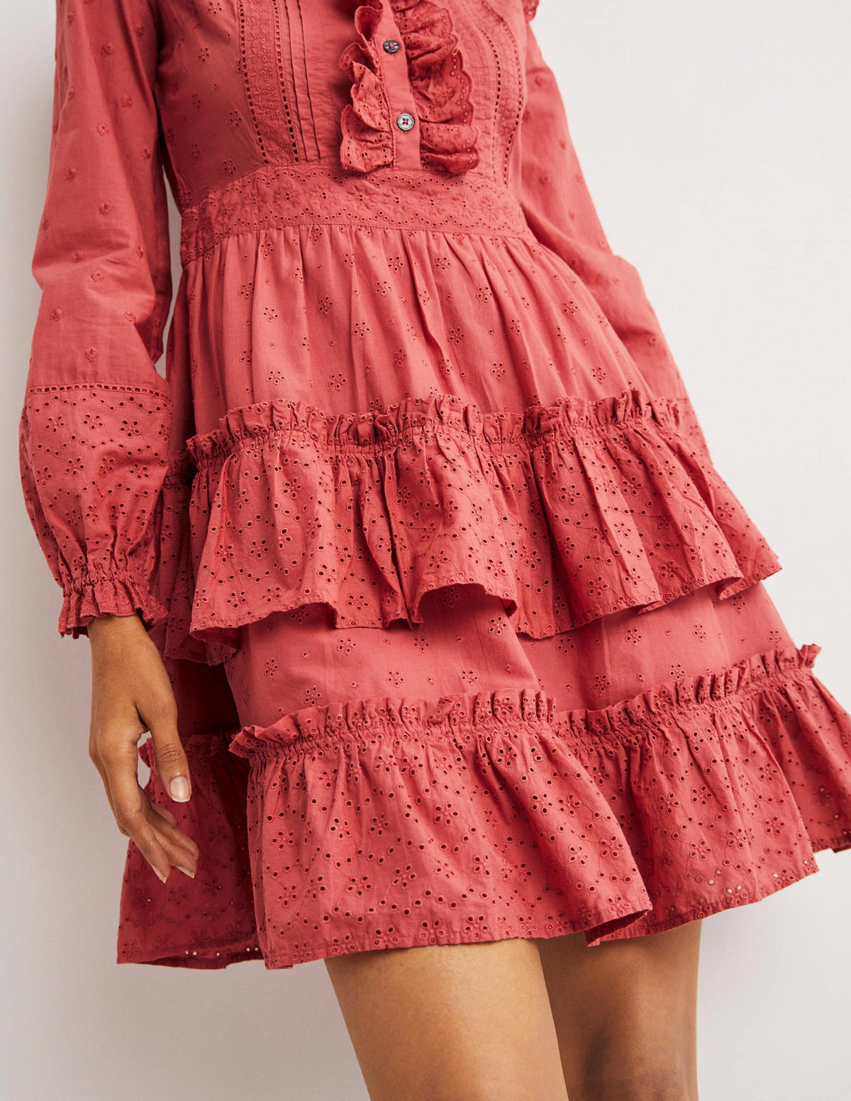Hemdblusenkleid mit Lochstickereimix-Staubrot-2