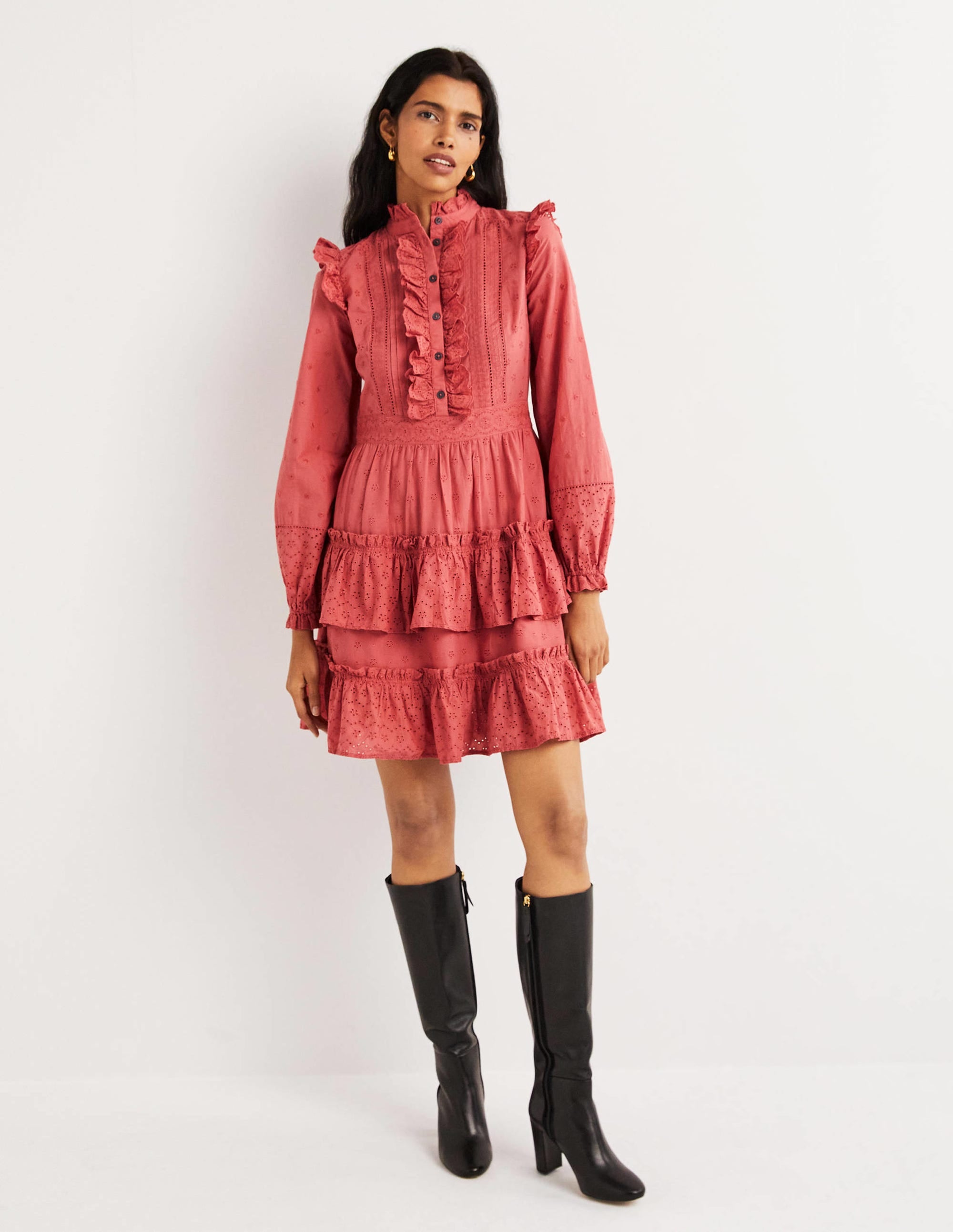 Hemdblusenkleid mit Lochstickereimix-Staubrot - Image 4
