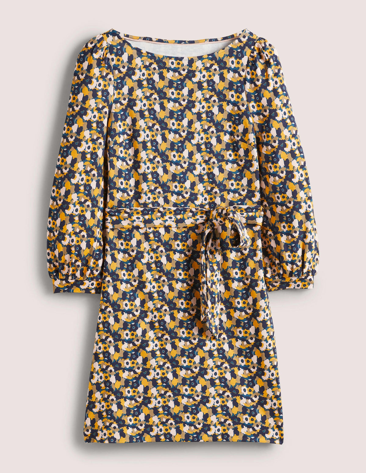Jersey-Etuikleid mit Bindeband-Navy, Tulpen - Image 5