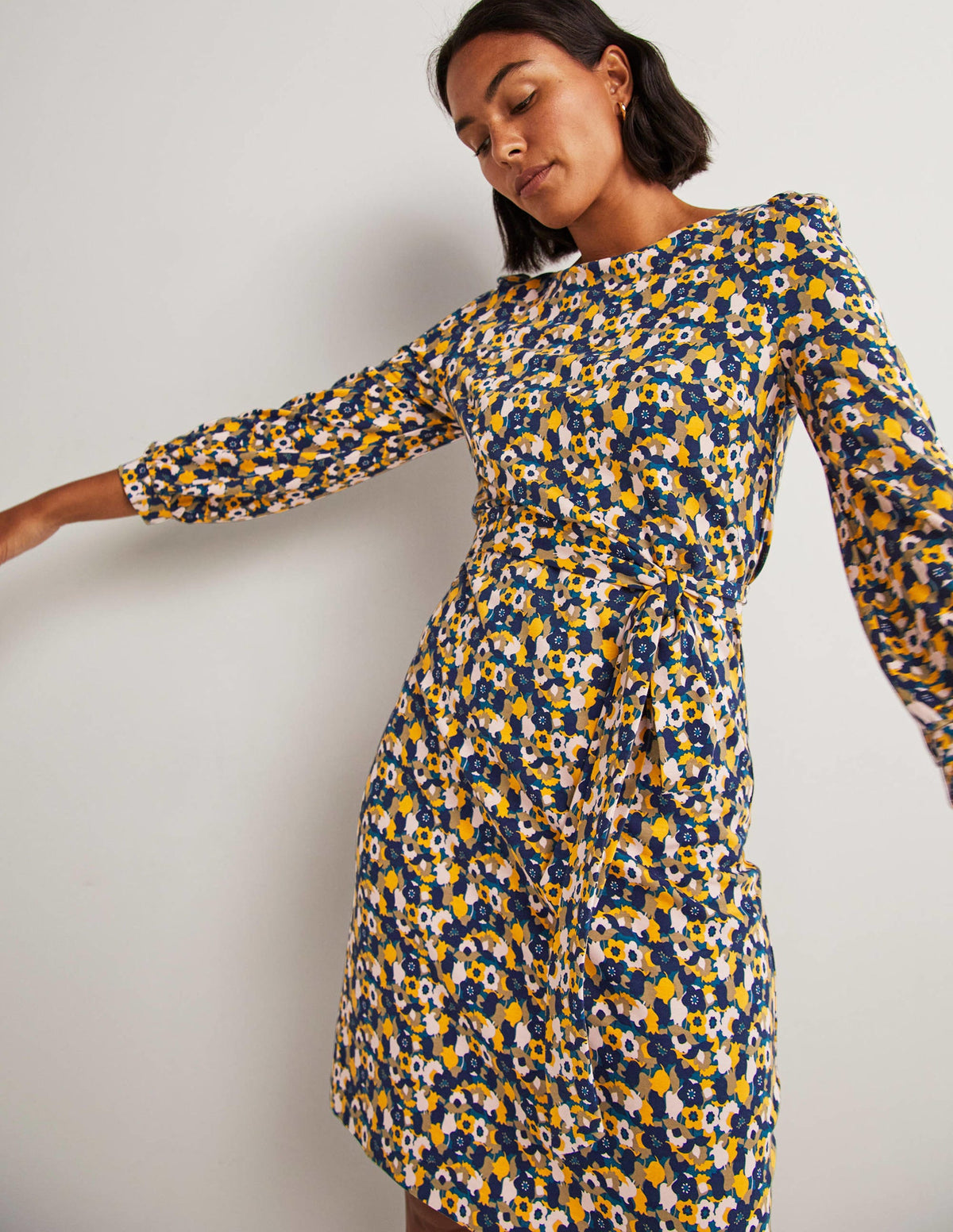 Jersey-Etuikleid mit Bindeband-Navy, Tulpen-4