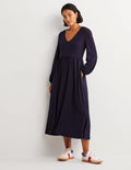 Jersey-Midikleid mit langen Ärmeln-Marineblau