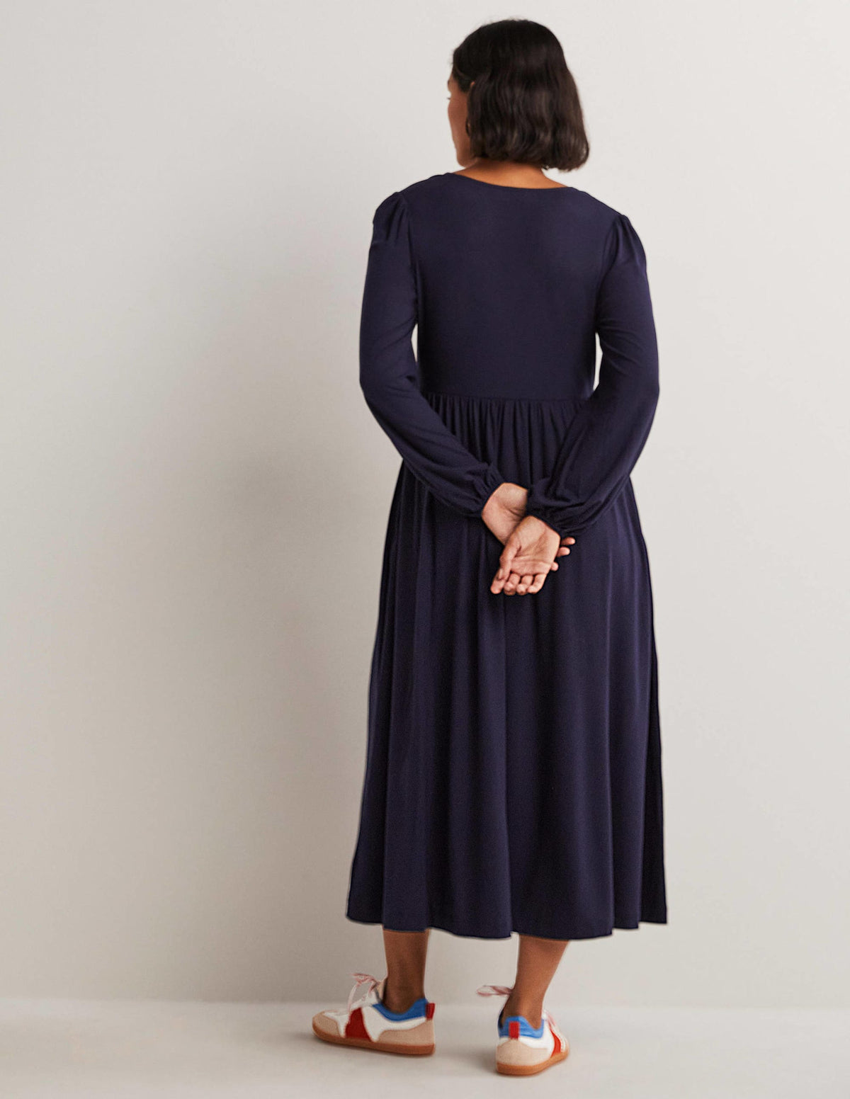 Jersey-Midikleid mit langen Ärmeln-Marineblau - Image 3