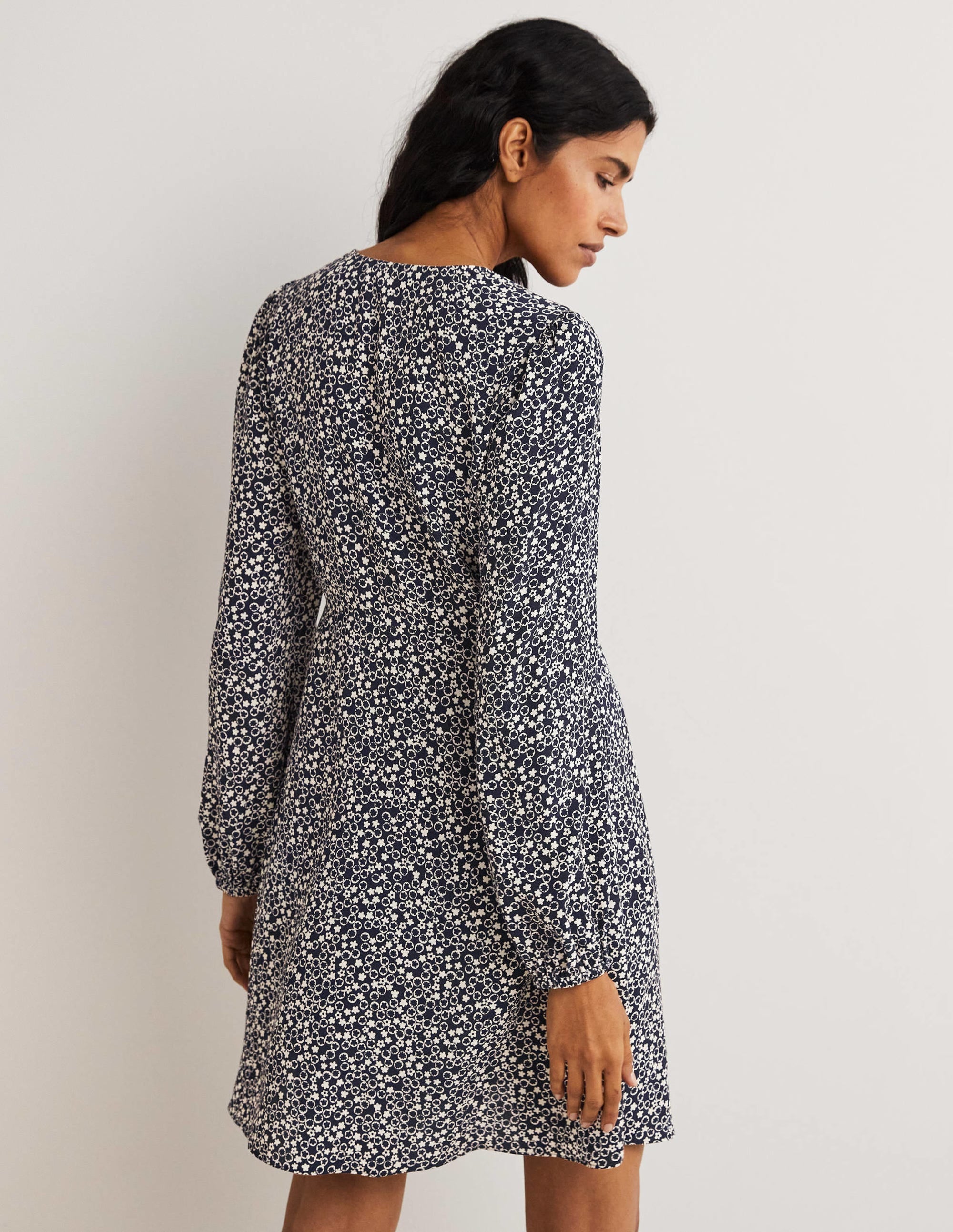 Kleid mit V-Ausschnitt-Französisches Navy, Blumenmuster - Image 3
