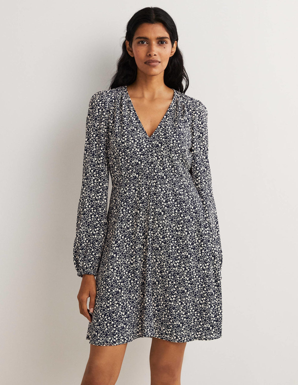 Kleid mit V-Ausschnitt-Französisches Navy, Blumenmuster - Image 4