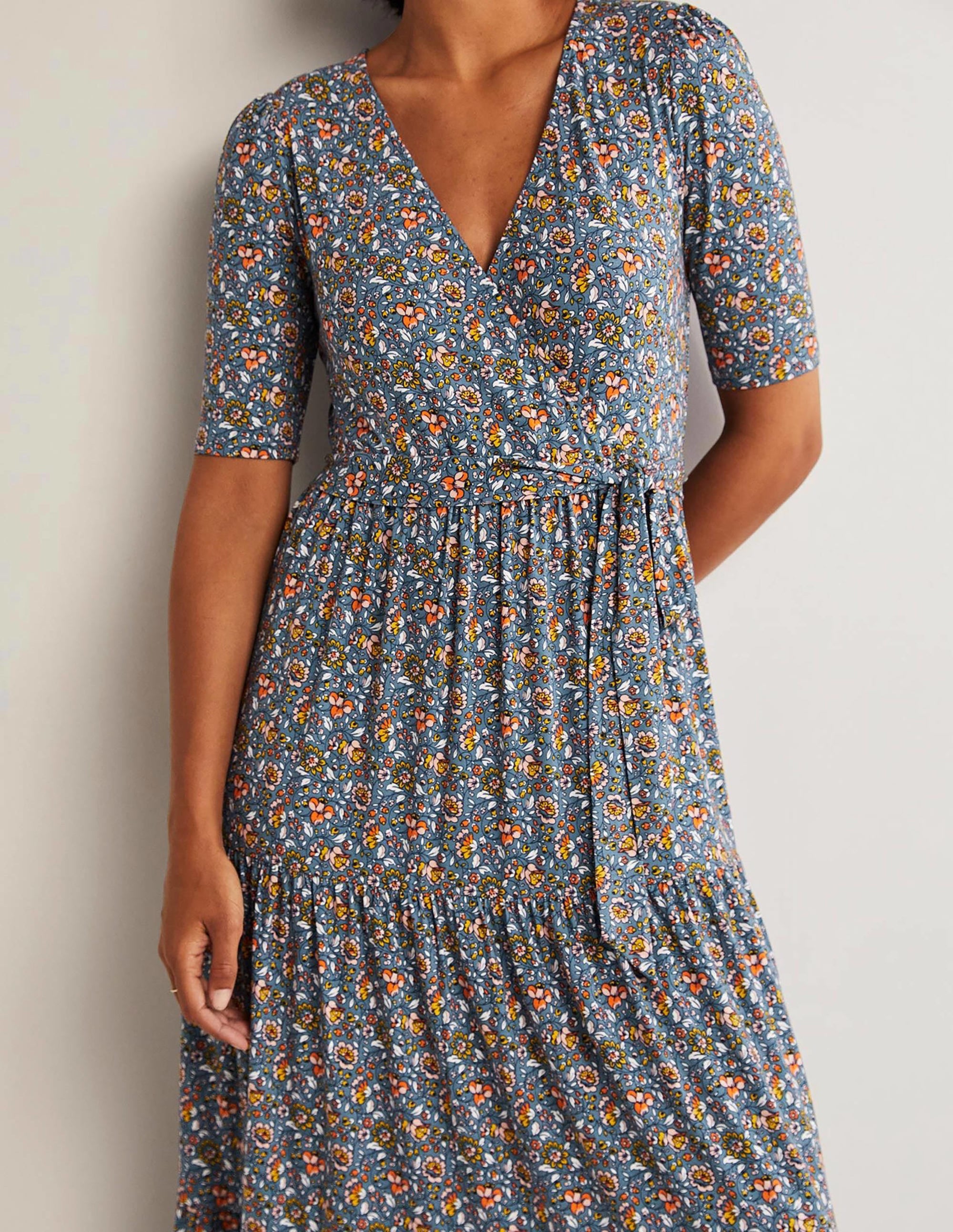 Tiered Wrap Jersey Maxi Dress-Navy, Botanic Meadow - Image 3