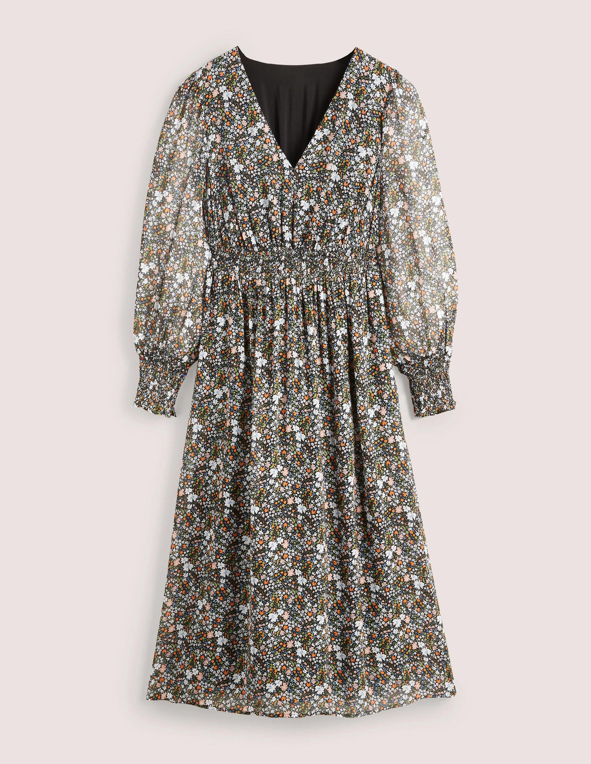 Robe midi à taille smockée-Noir, motif Abstract Ditsy - Image 6