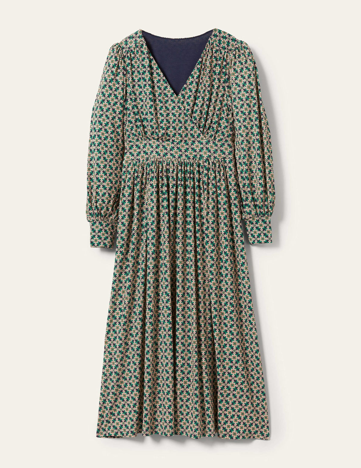 Fixed Wrap Jersey Midi Dress-Shady Glade, Square Geo-10