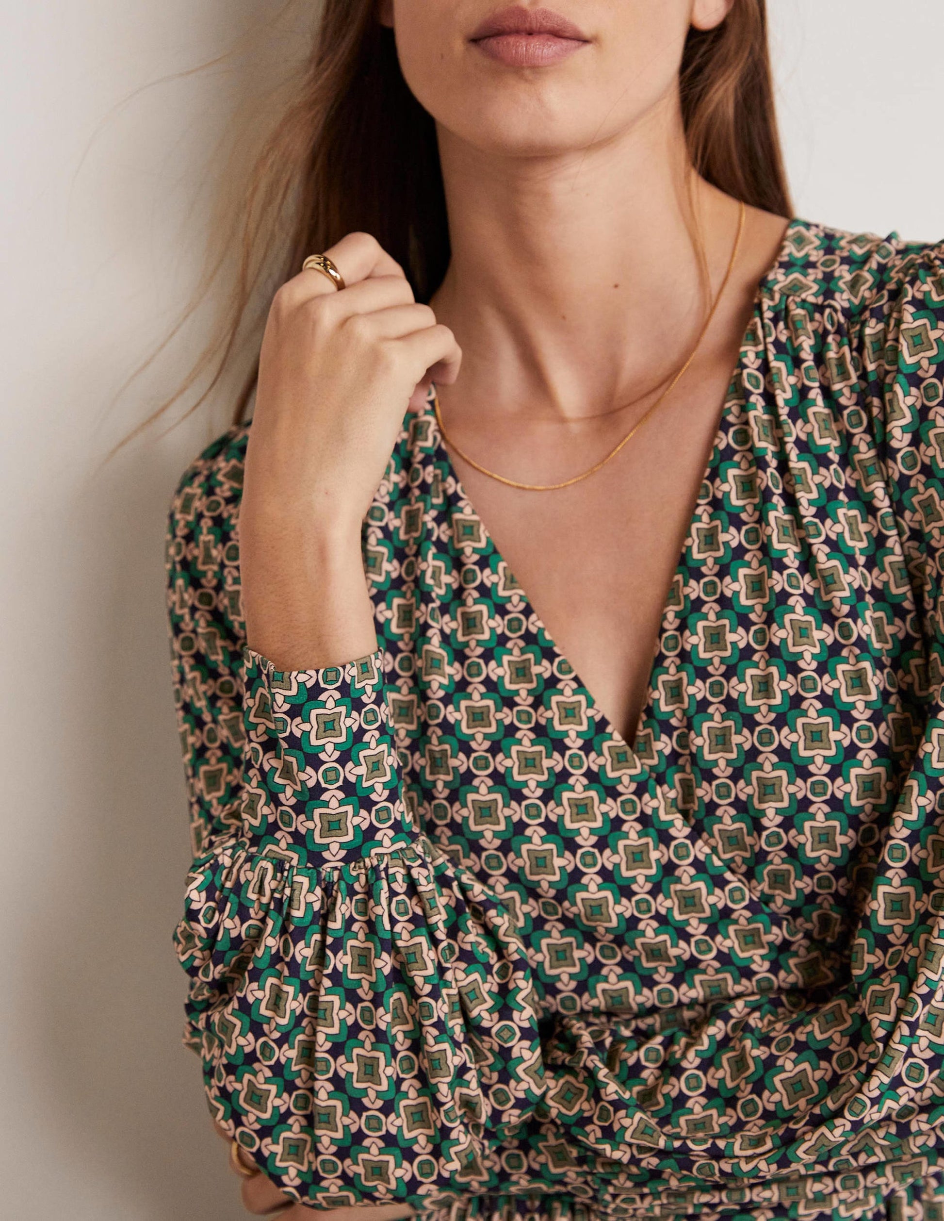 Fixed Wrap Jersey Midi Dress-Shady Glade, Square Geo-2