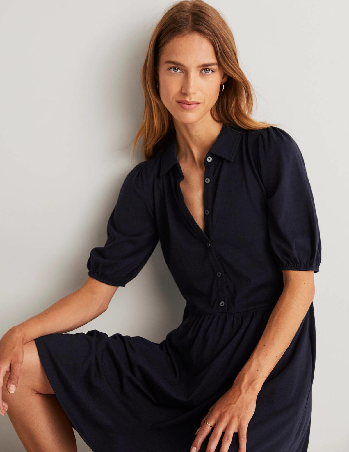 Mini-Hemdblusenkleid aus Jersey-Marineblau - Image 7