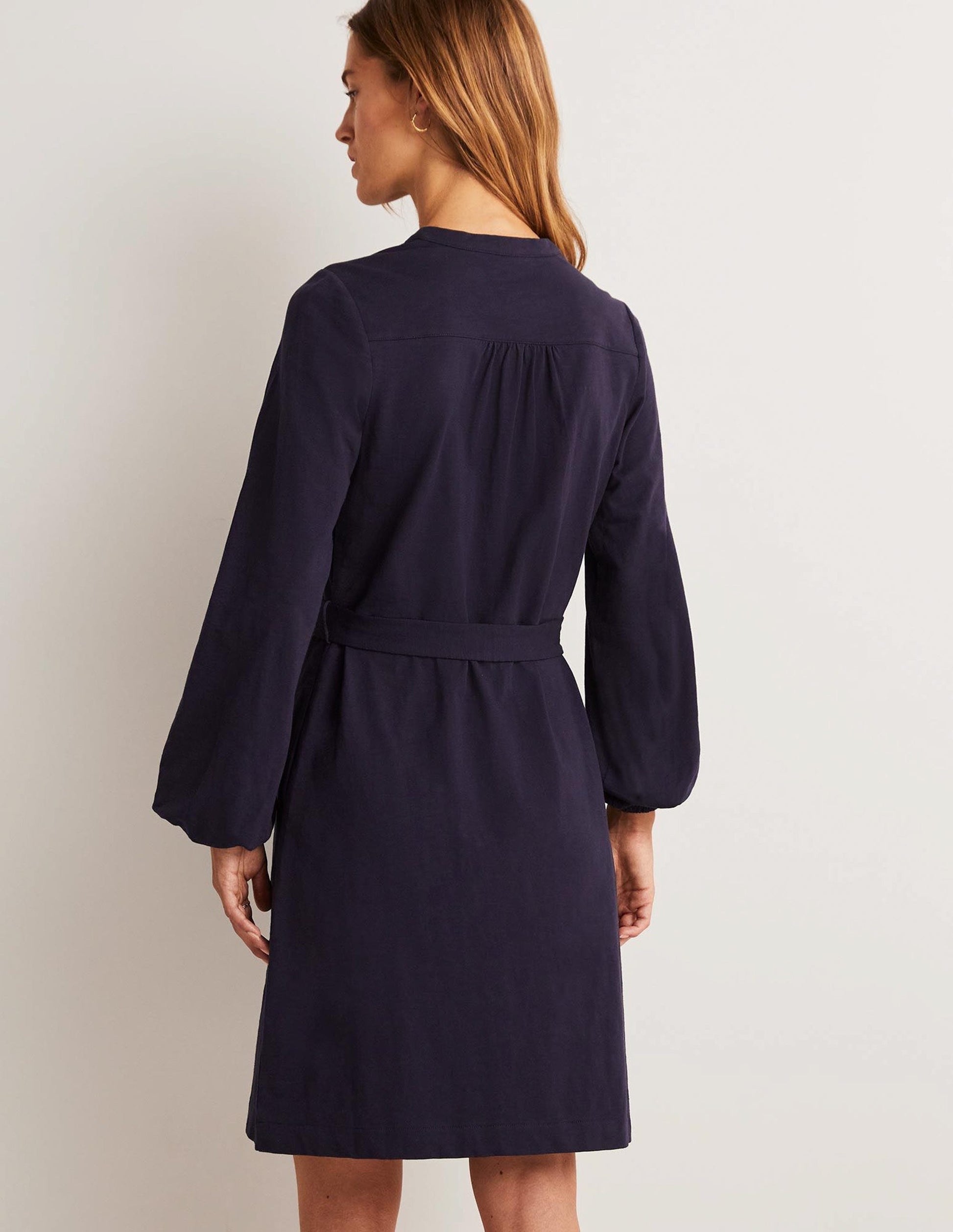 Belted Jersey Shirt Dress-Navy-7