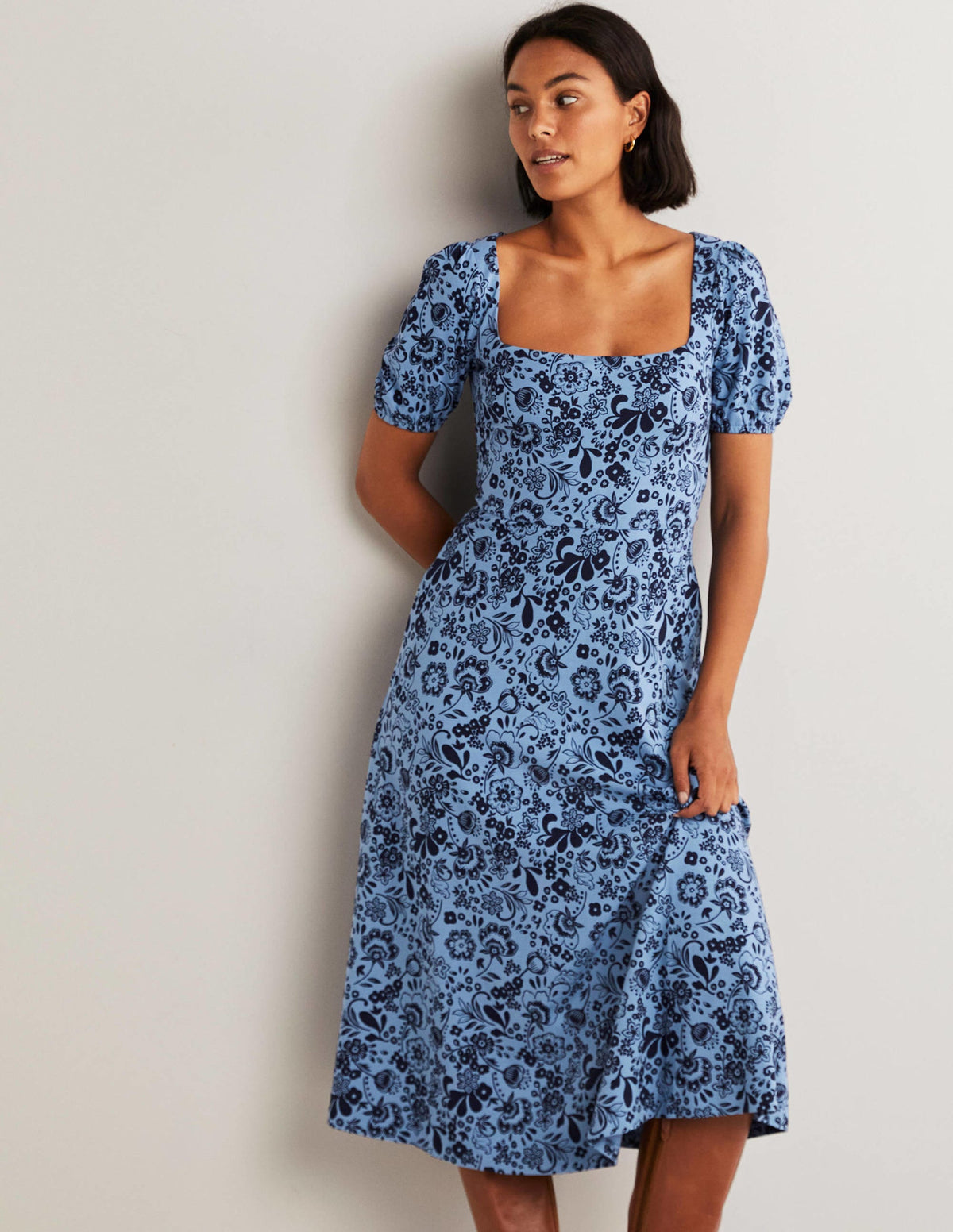 Short Sleeve Jersey Midi Dress-Riviera Blue, Pretty Paradise - Image 1