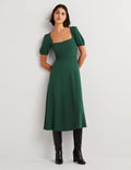 Robe midi en jersey à manches courtes-Vert chasseur