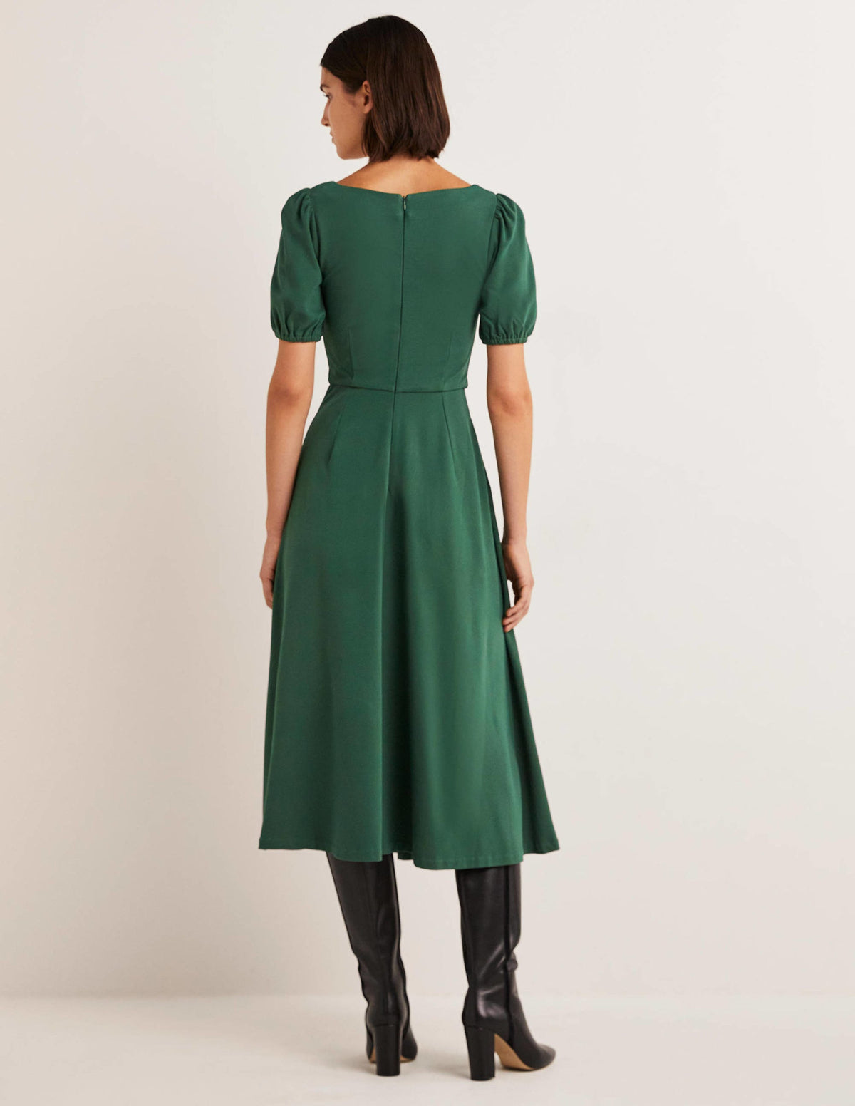Robe midi en jersey à manches courtes-Vert chasseur-3