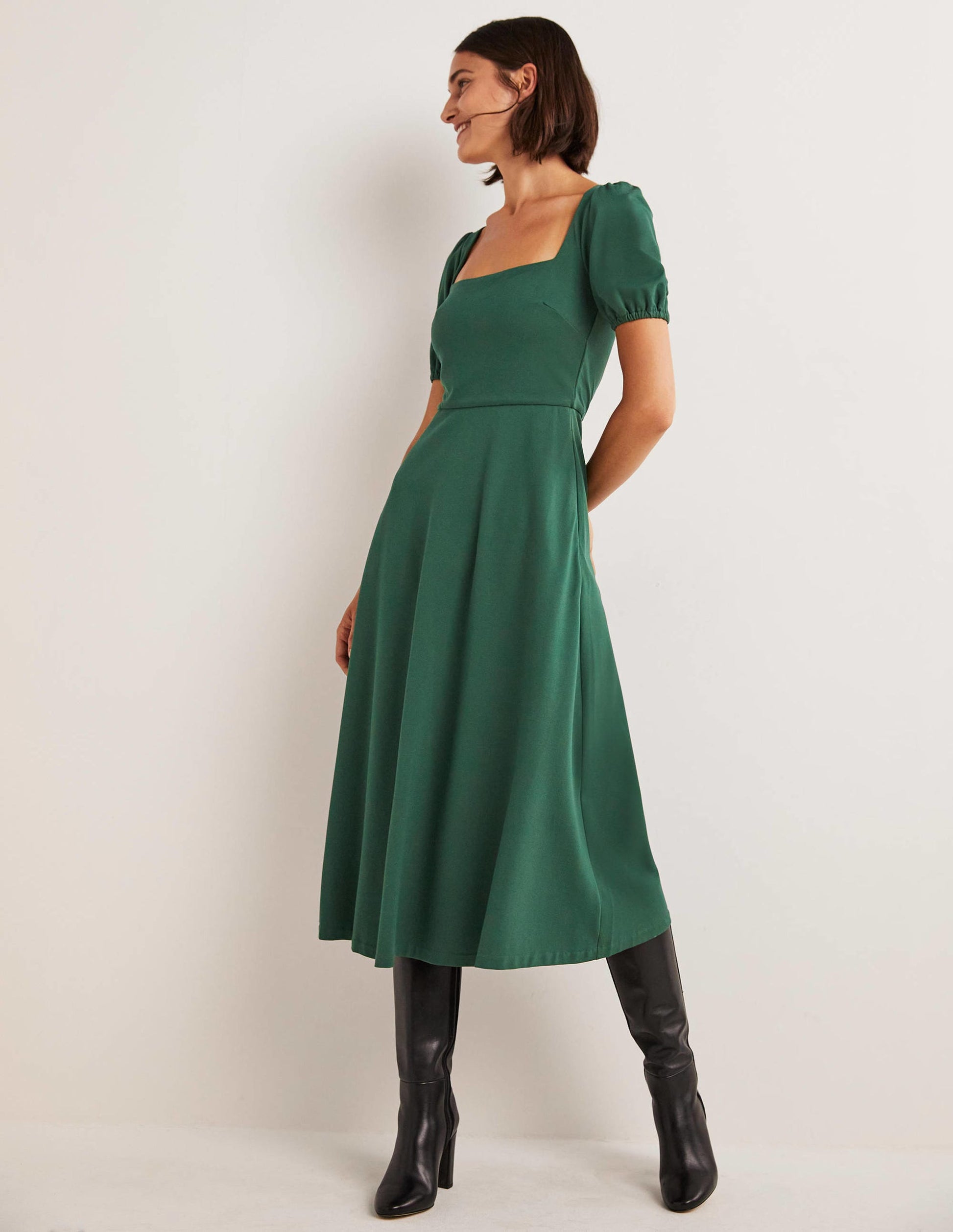 Robe midi en jersey à manches courtes-Vert chasseur-4