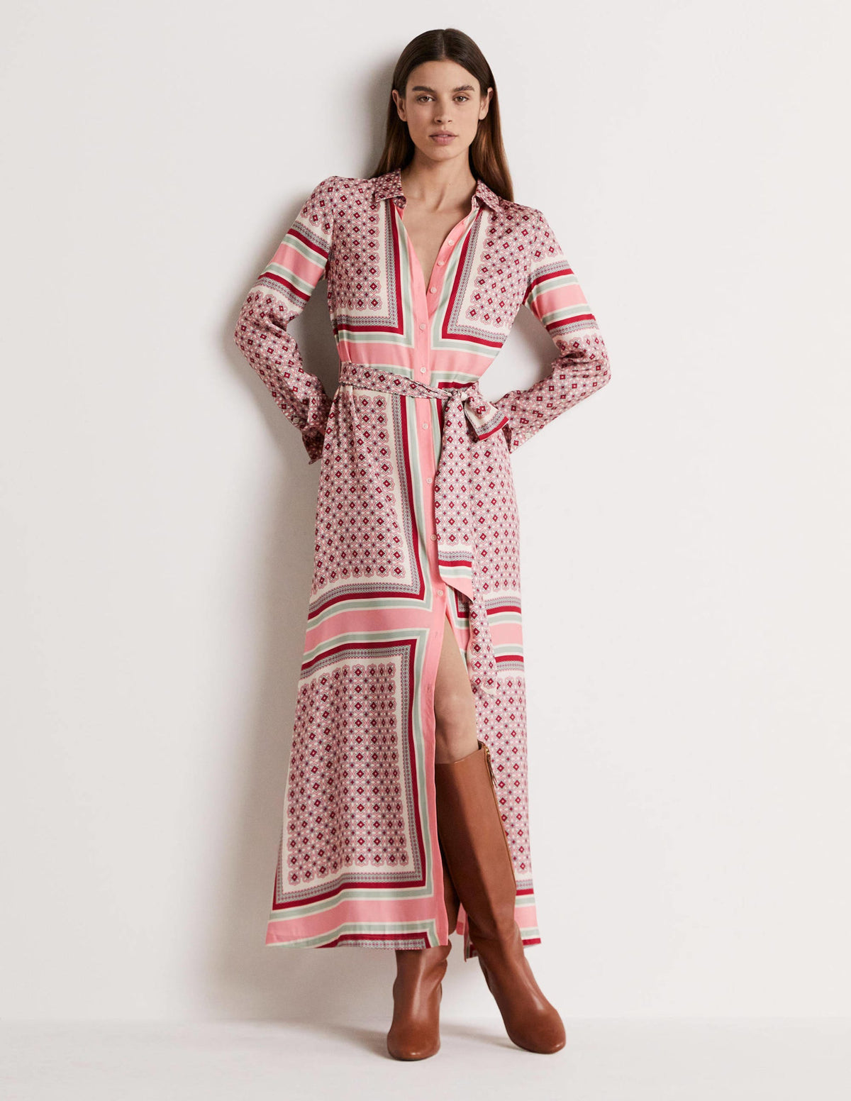 Claudia Maxi-Hemdblusenkleid-Mandelblütenrosa, Geometrisches Muster-6