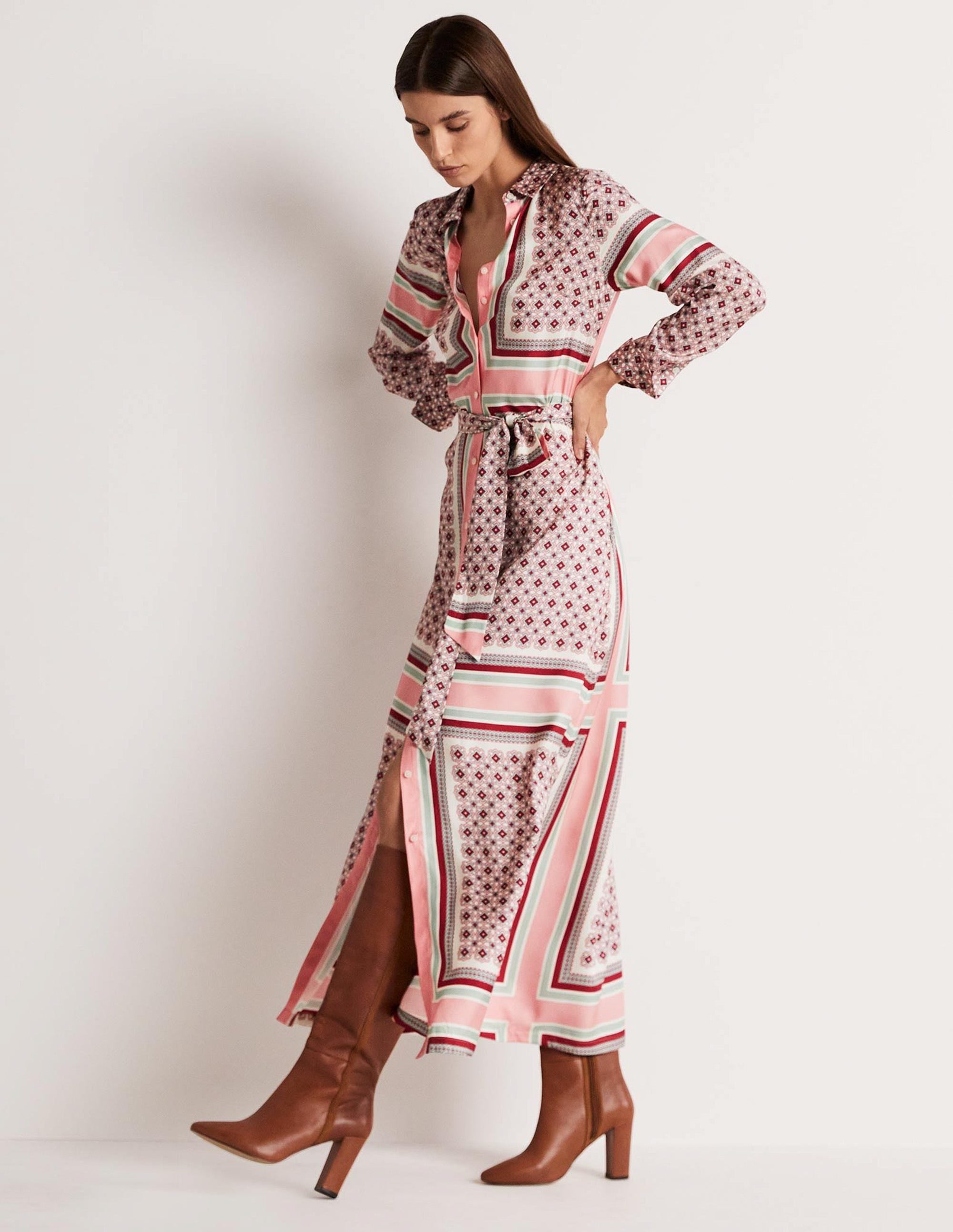 Claudia Maxi-Hemdblusenkleid-Mandelblütenrosa, Geometrisches Muster - Image 4