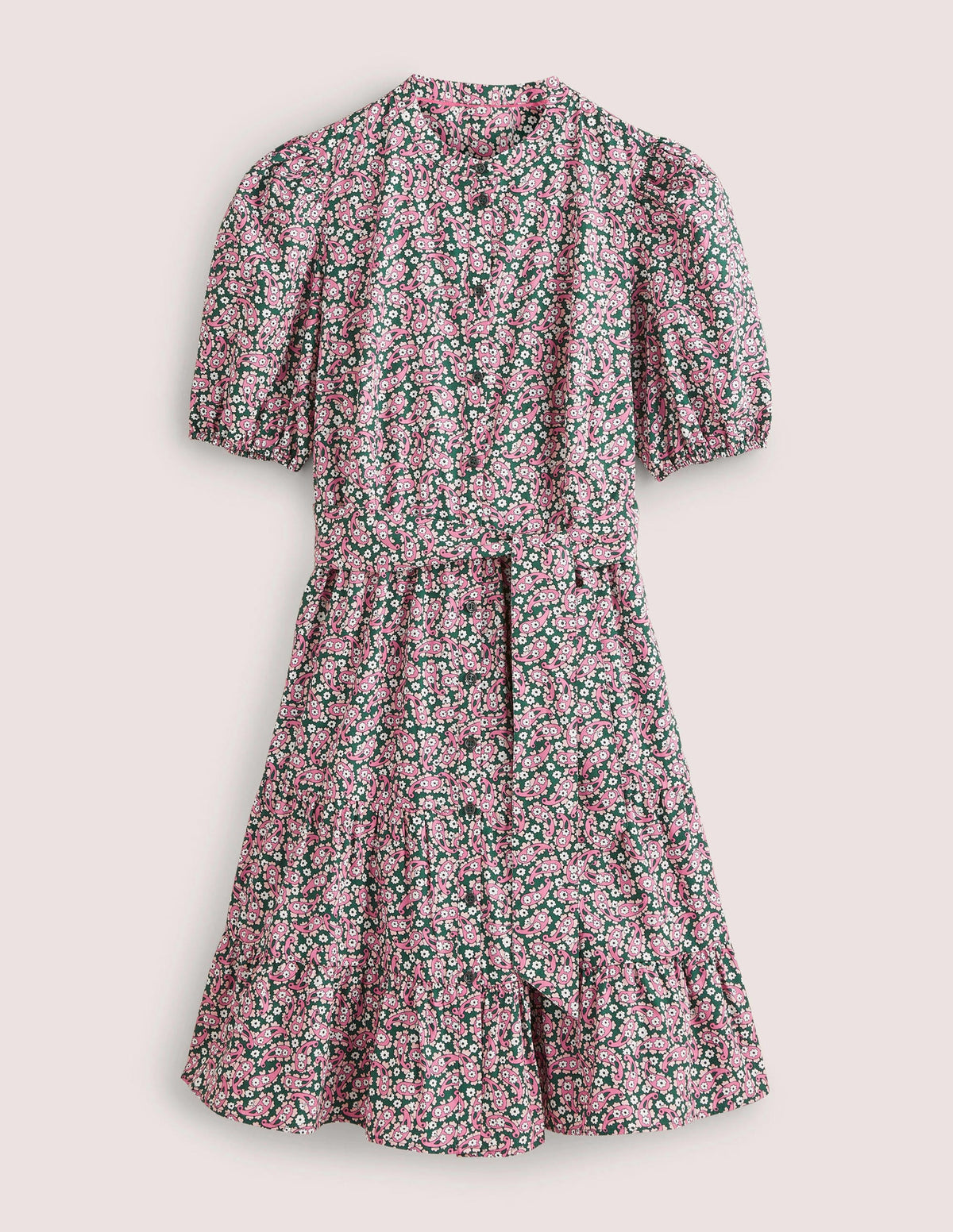 Robe-chemise à volants-Vert trekking, motif Petal Paisley - Image 7