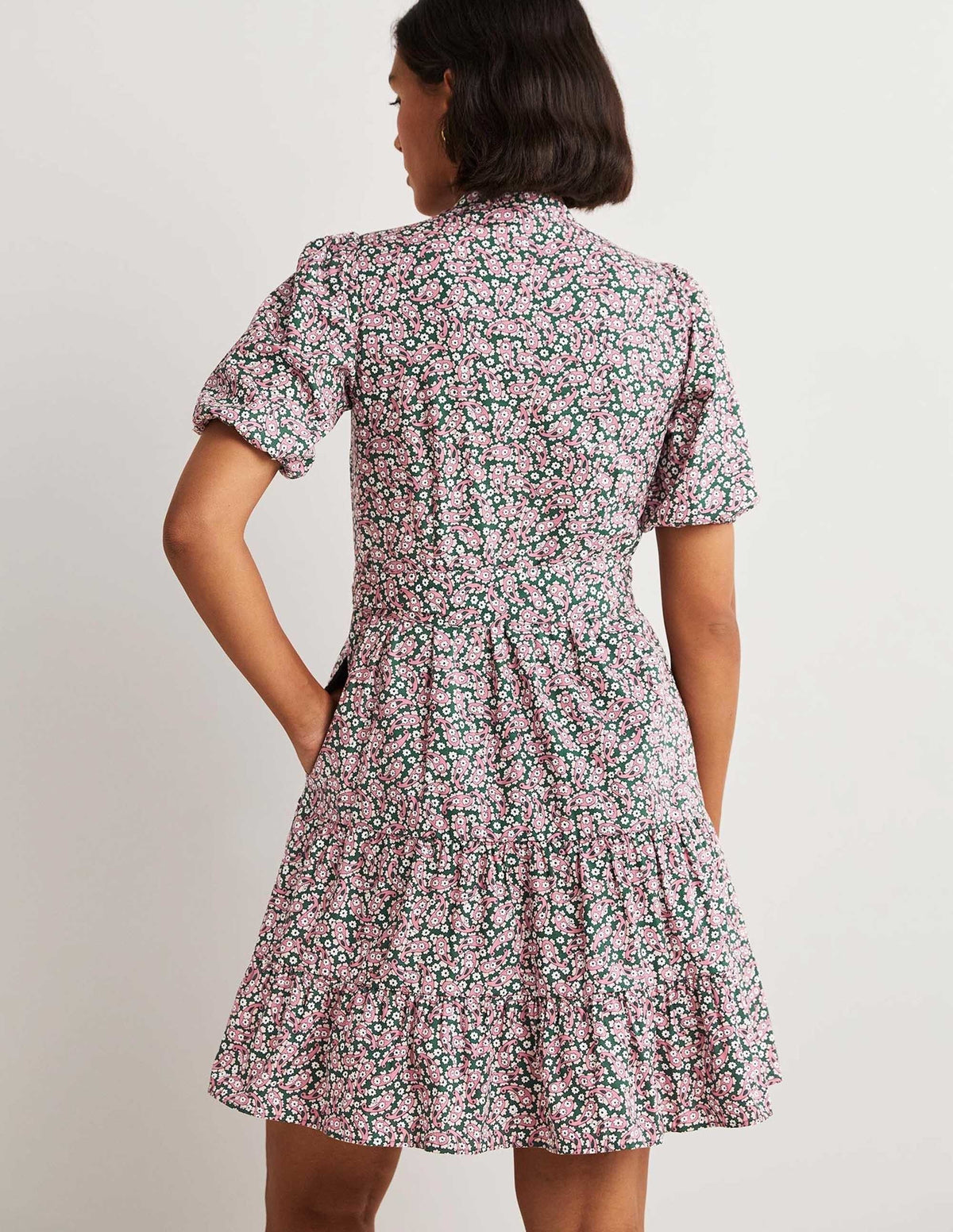 Robe-chemise à volants-Vert trekking, motif Petal Paisley - Image 3