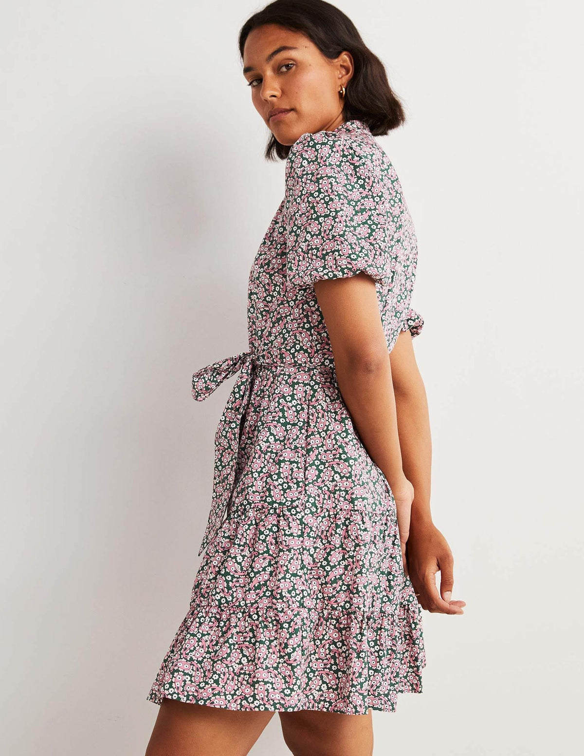 Robe-chemise à volants-Vert trekking, motif Petal Paisley-4