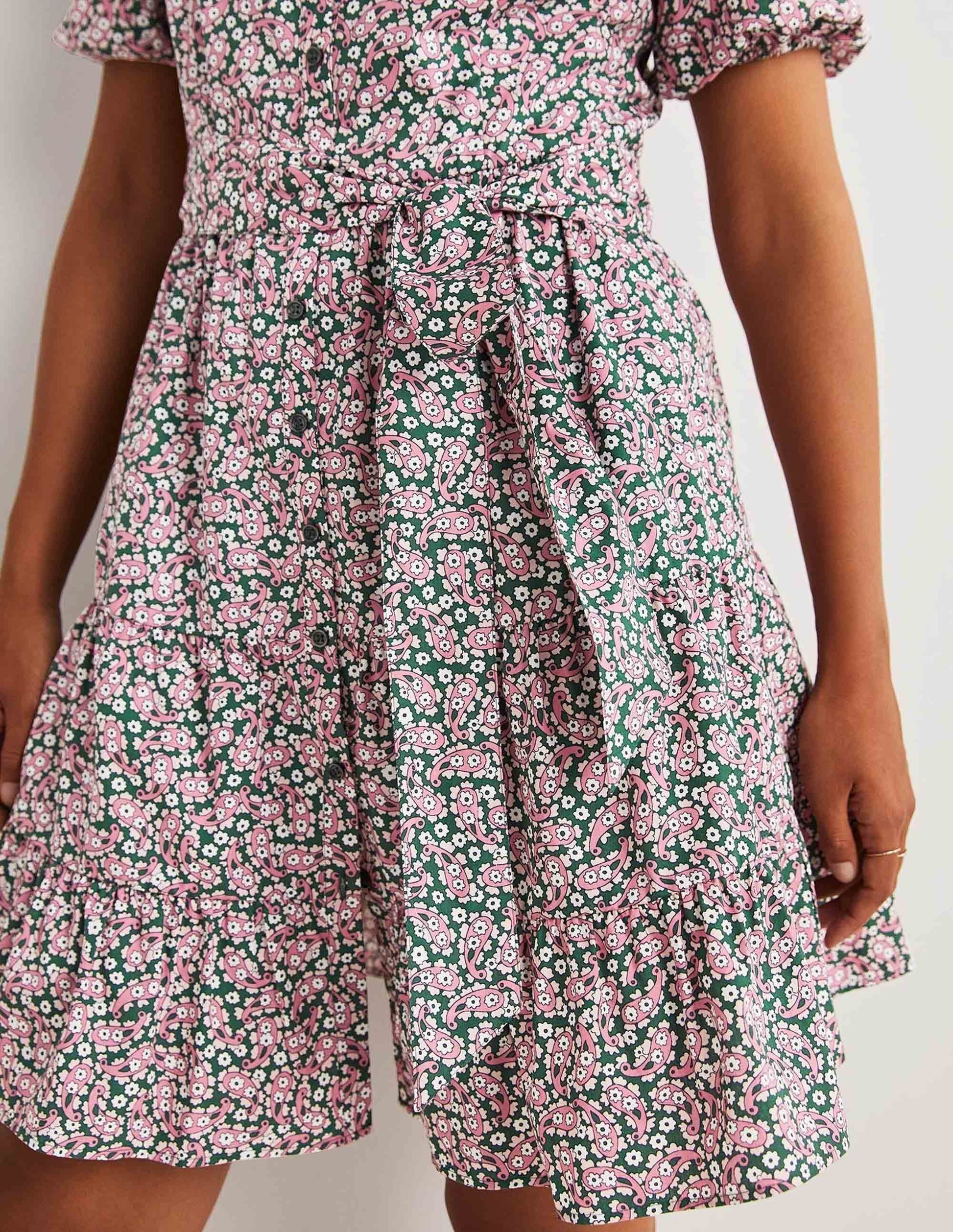 Robe-chemise à volants-Vert trekking, motif Petal Paisley-5