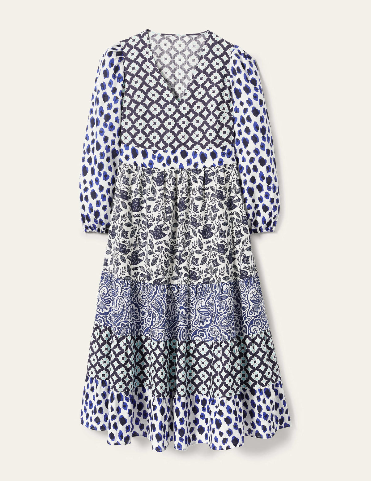 Gestuftes Upcycling Maxi-Kleid-Blau-11