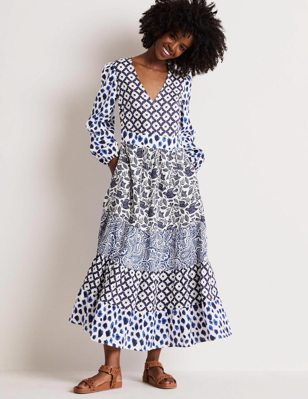 Gestuftes Upcycling Maxi-Kleid-Blau - Image 1