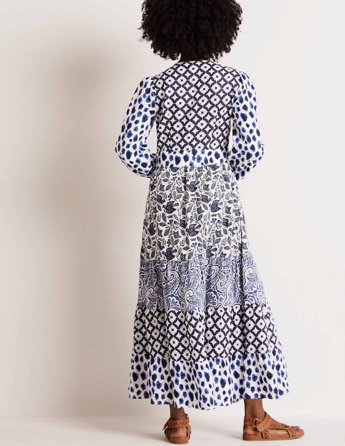 Gestuftes Upcycling Maxi-Kleid-Blau-3