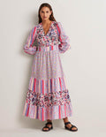 Robe longue à volants recyclée-Rose