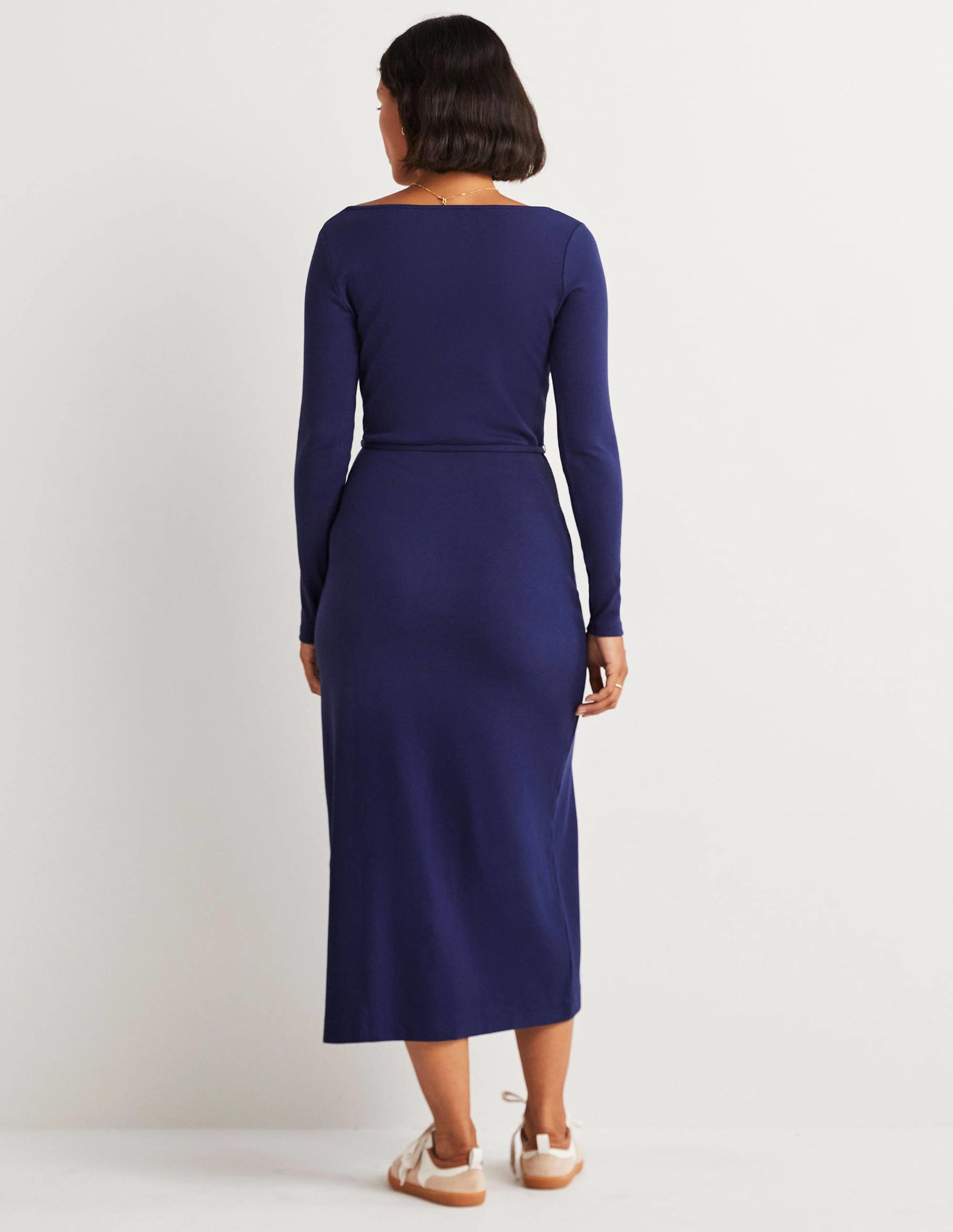 Robe midi côtelée en jersey-Bleu marine-3