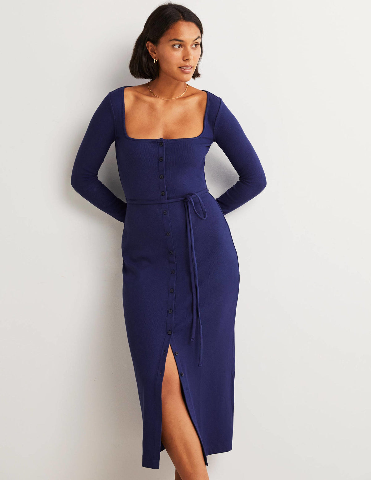 Robe midi côtelée en jersey-Bleu marine-4