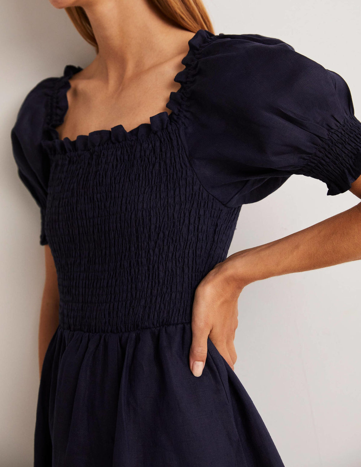 Minikleid mit gesmoktem Oberteil-Marineblau - Image 6
